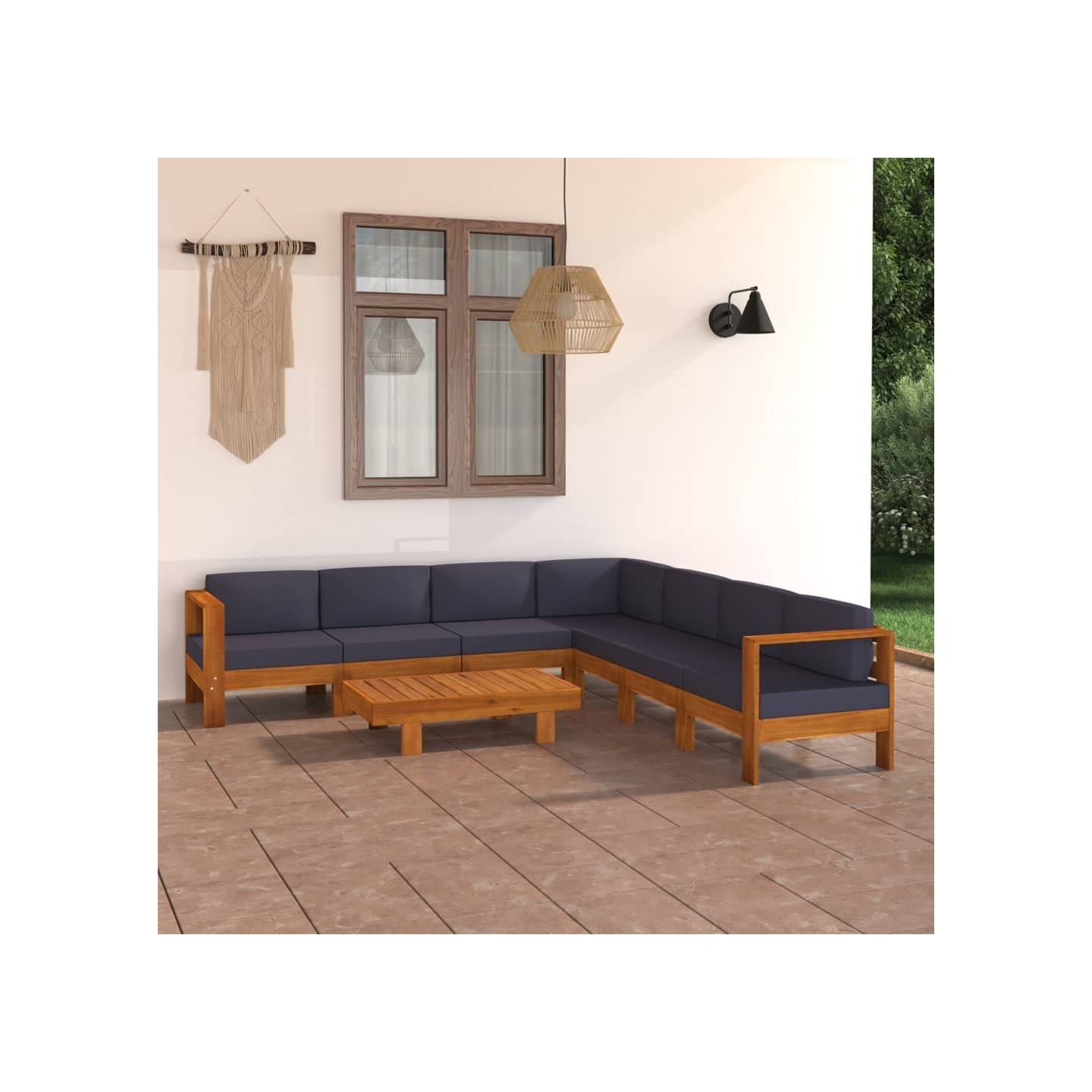 Salon de jardin 8 pcs avec coussins gris foncé Bois d'acacia