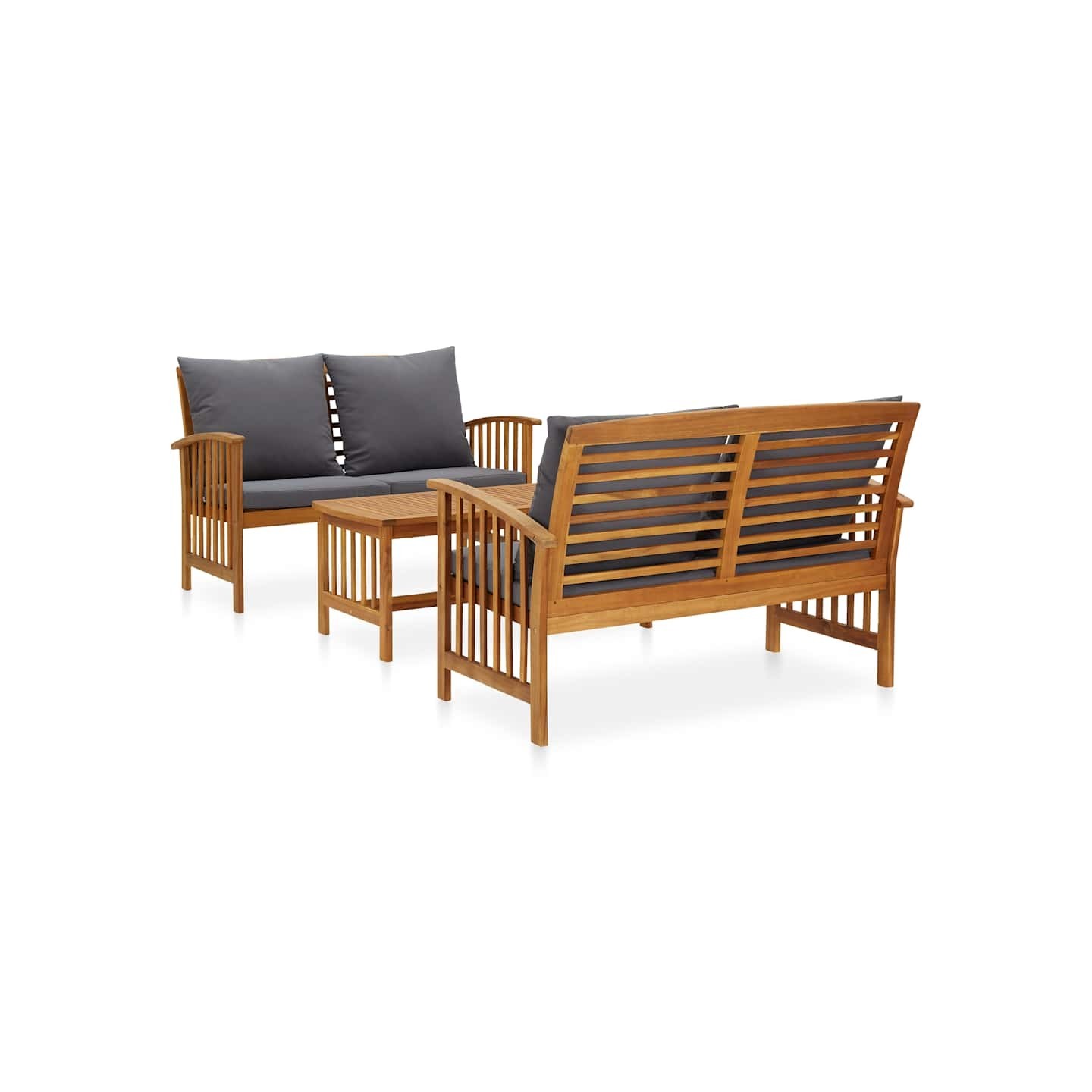Salon de jardin 3 pcs avec coussins Bois d'acacia massif