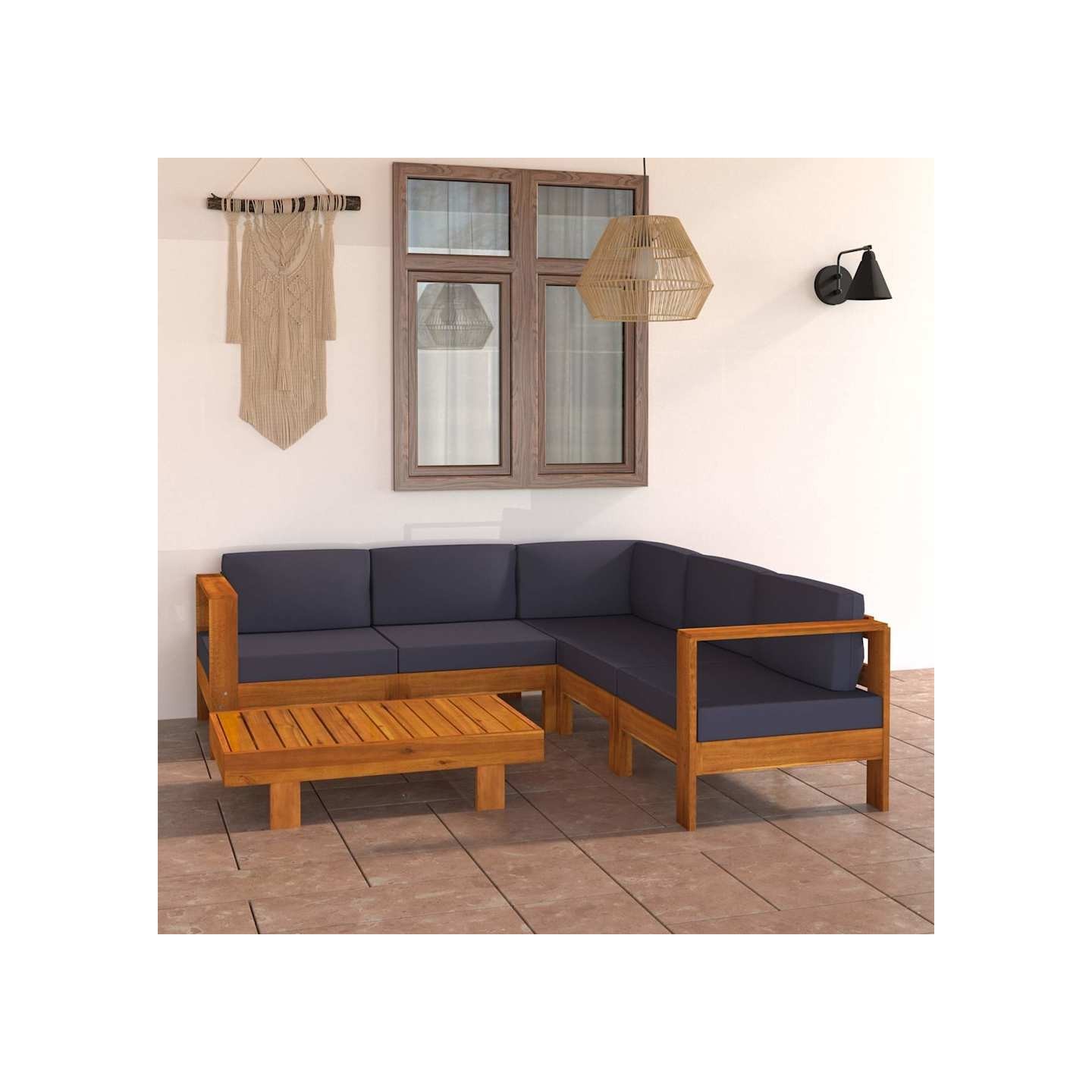 Salon de jardin 6 pcs avec coussins gris foncé Bois d'acacia