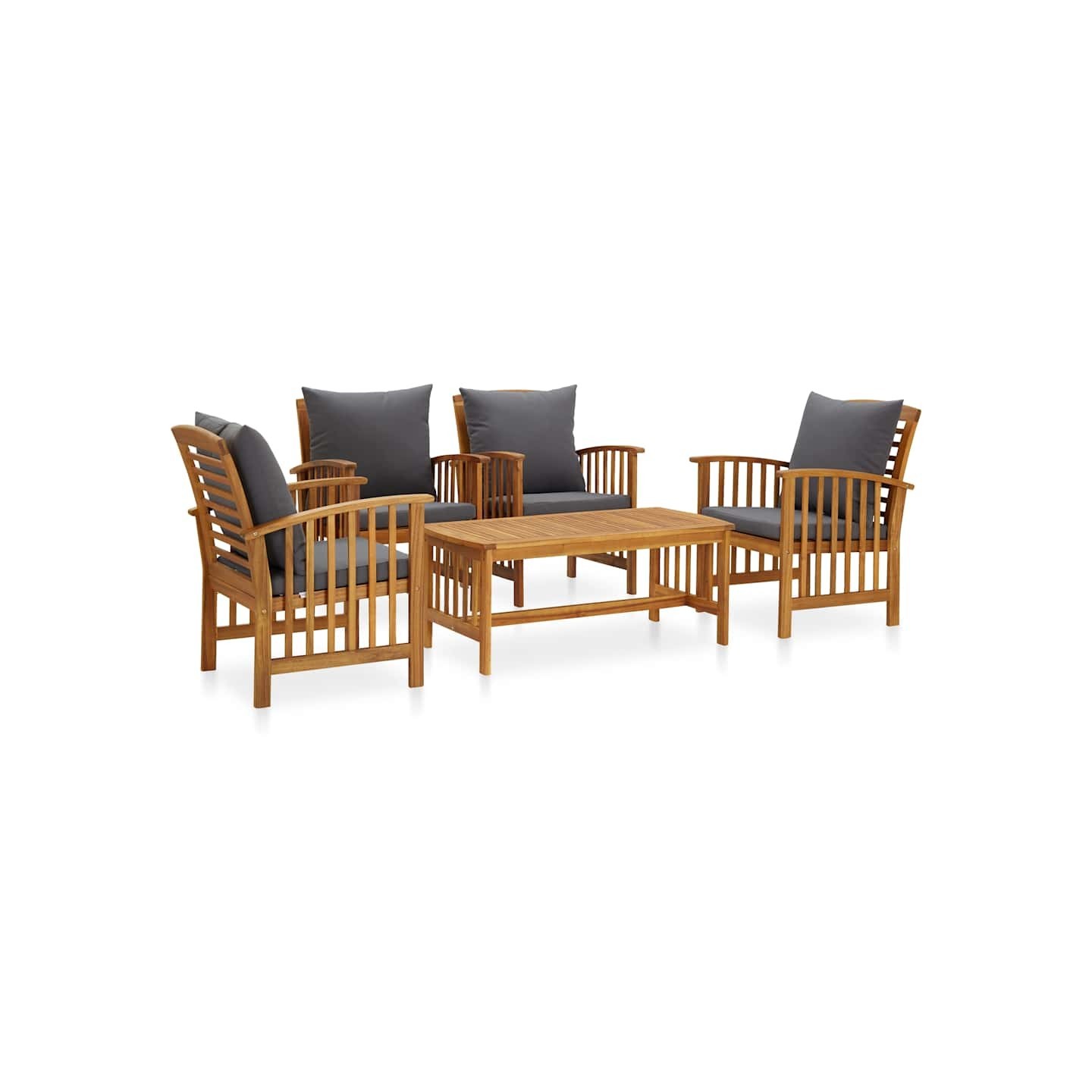 Salon de jardin 5 pcs avec coussins Bois d'acacia solide