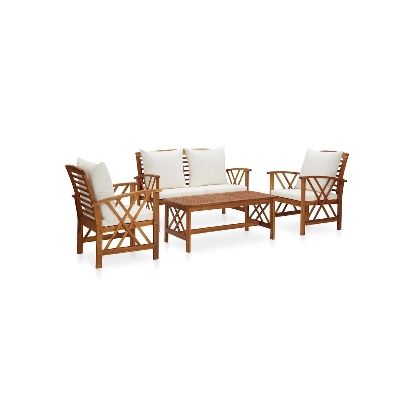 Salon de jardin 4 pcs avec coussins Bois d'acacia solide