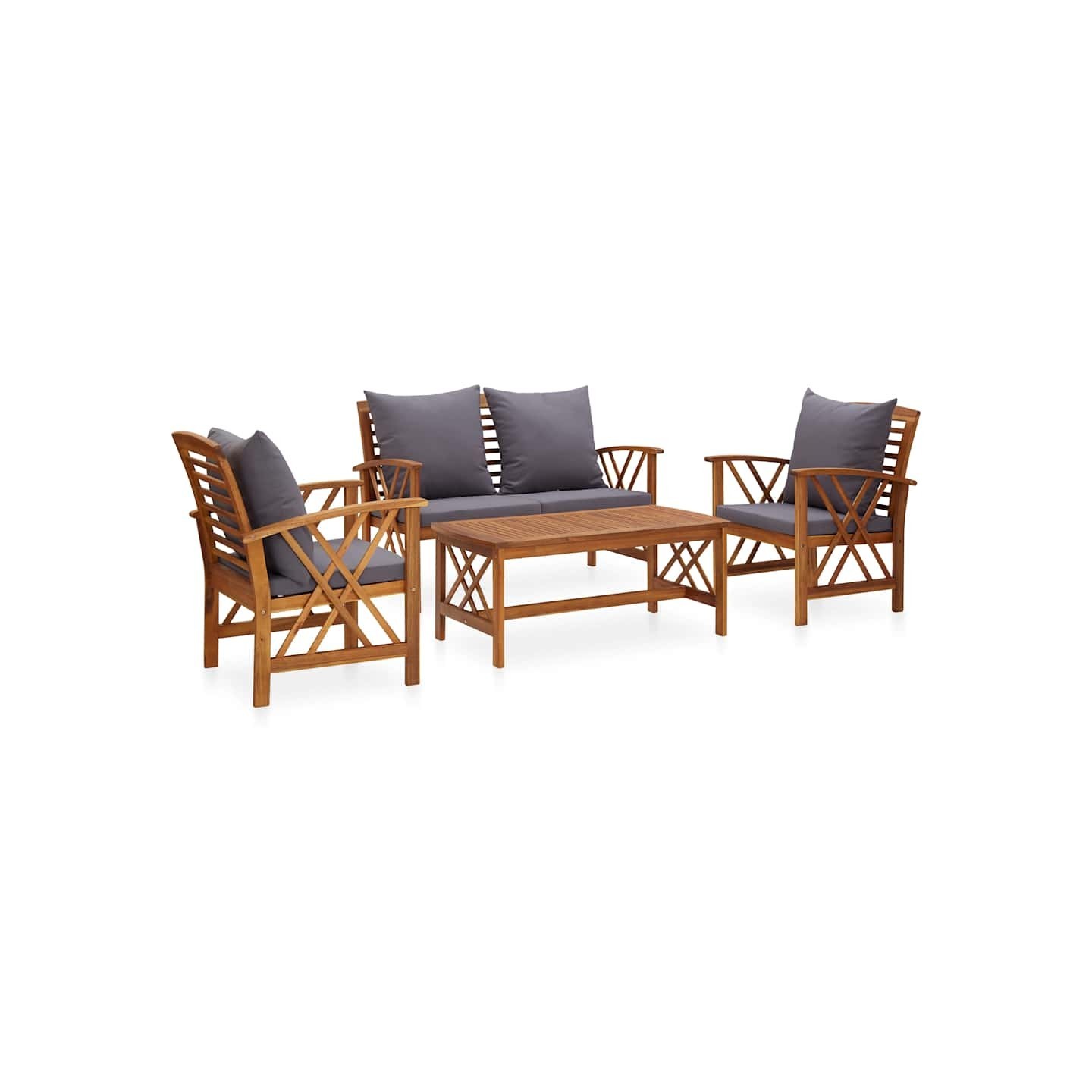Salon de jardin 4 pcs avec coussins Bois d'acacia solide