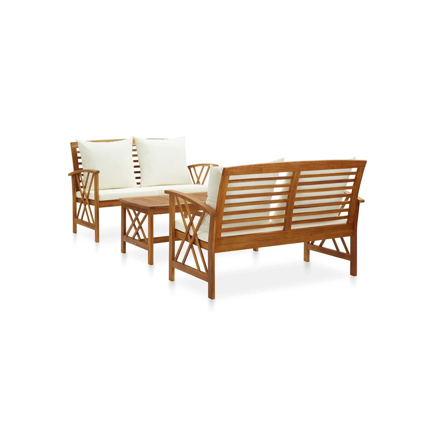 Salon de jardin 3 pcs avec coussins Bois d'acacia massif