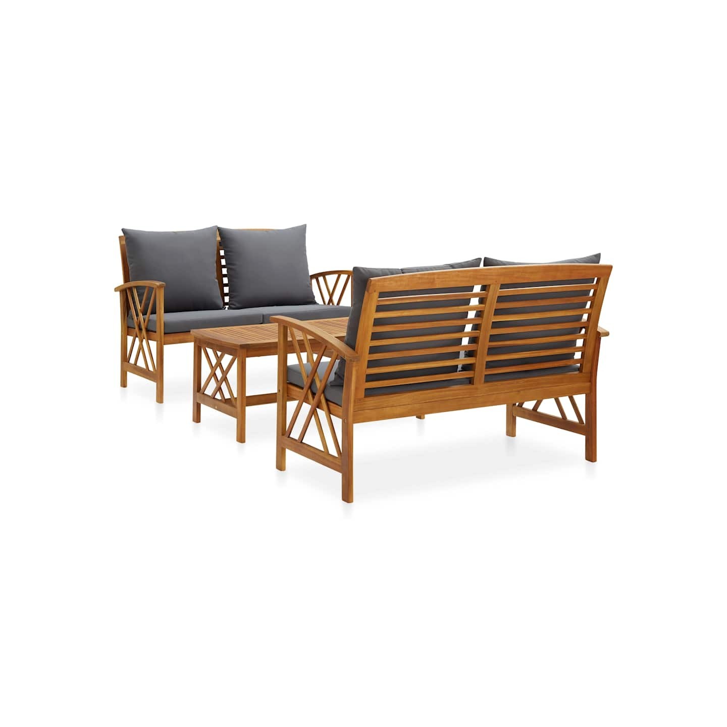 Salon de jardin 3 pcs avec coussins Bois d'acacia massif