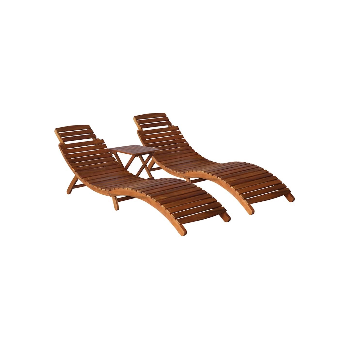 Chaise longue avec table à thé 3 pcs Bois d'acacia massif