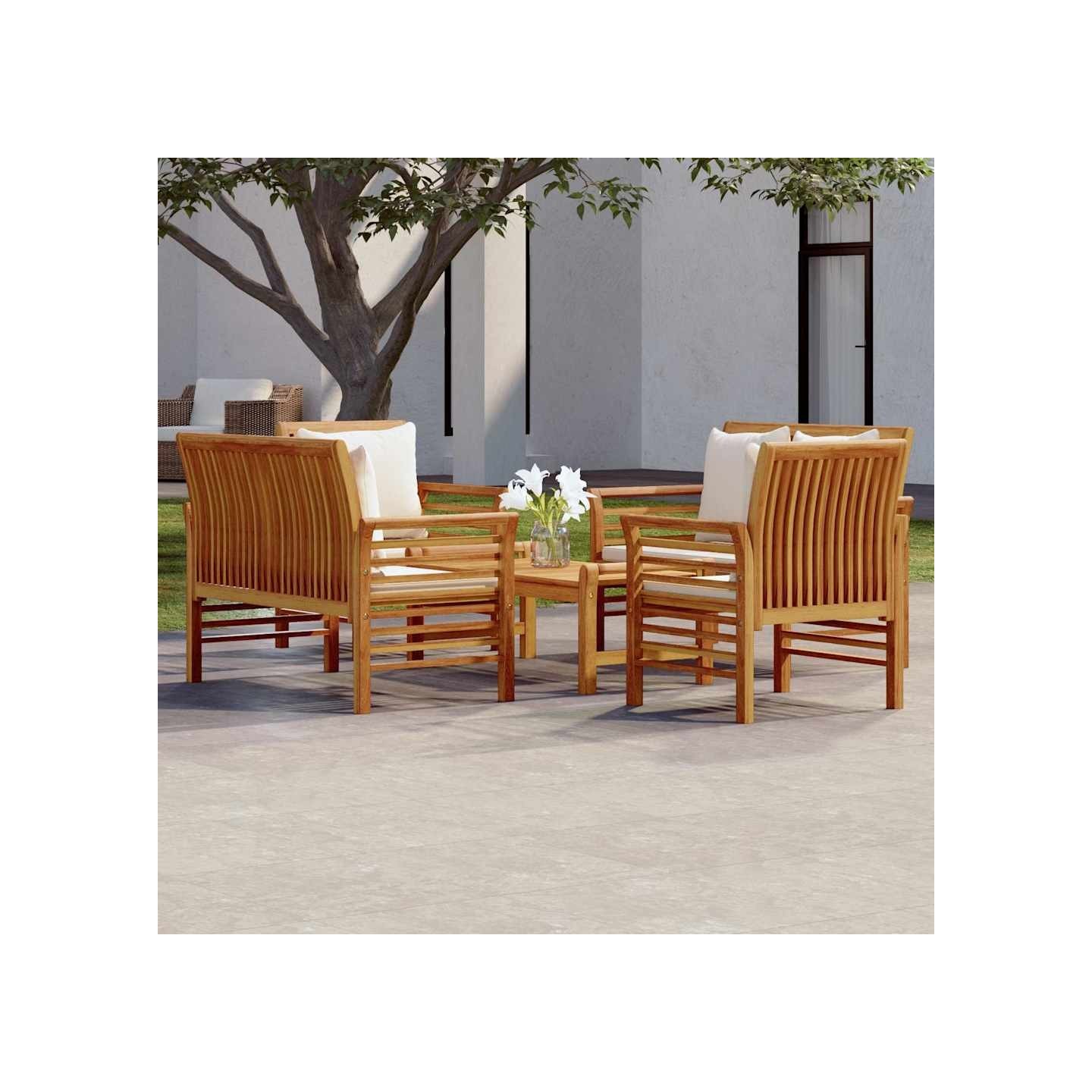 Salon de jardin avec coussins 5 pcs Bois d'acacia solide