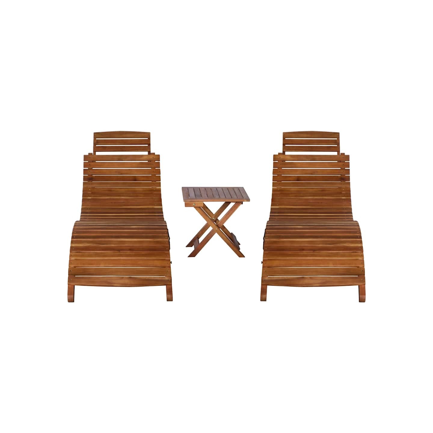 Chaise longue avec table à thé 3 pcs Bois d'acacia massif