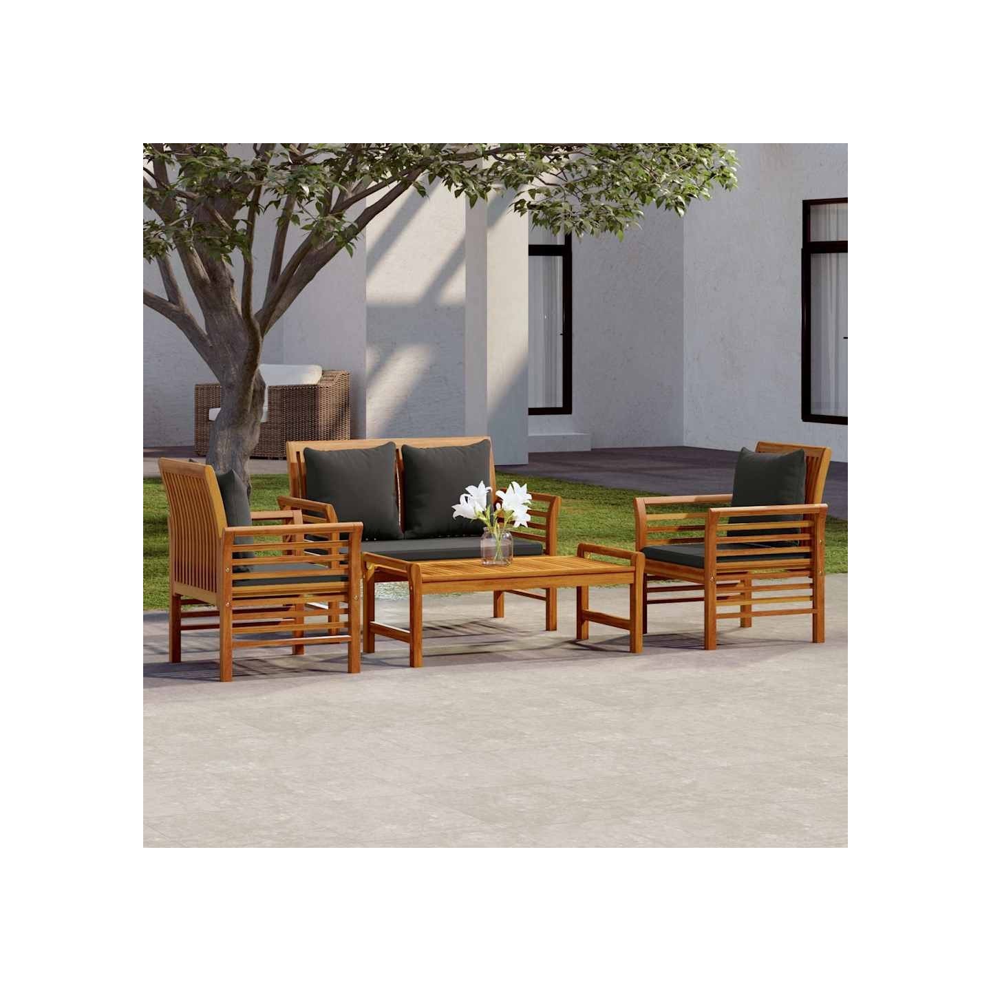 Salon de jardin 4 pcs avec coussins Bois d'acacia solide