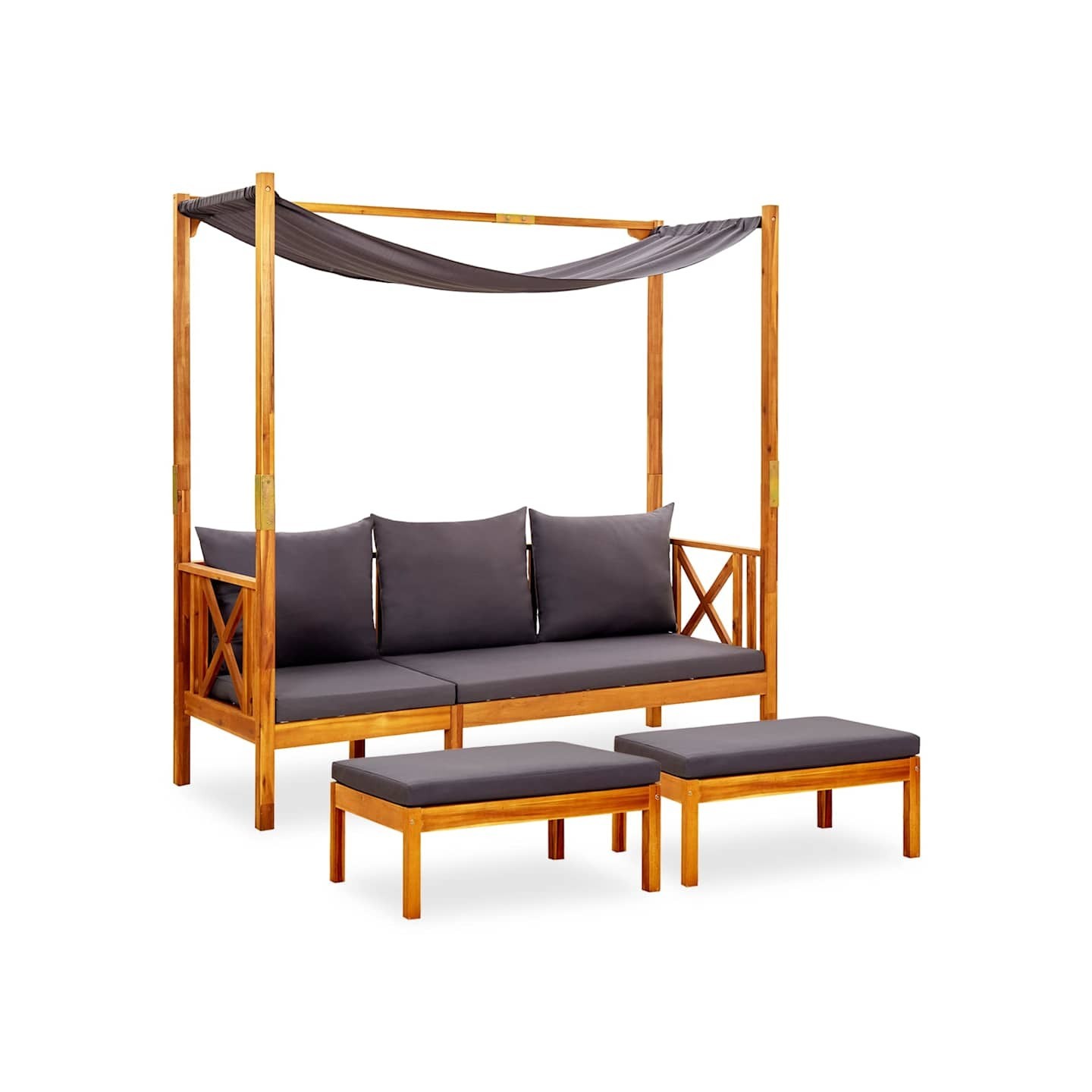 Banc de jardin avec auvent et repose-pieds Bois d'acacia solide