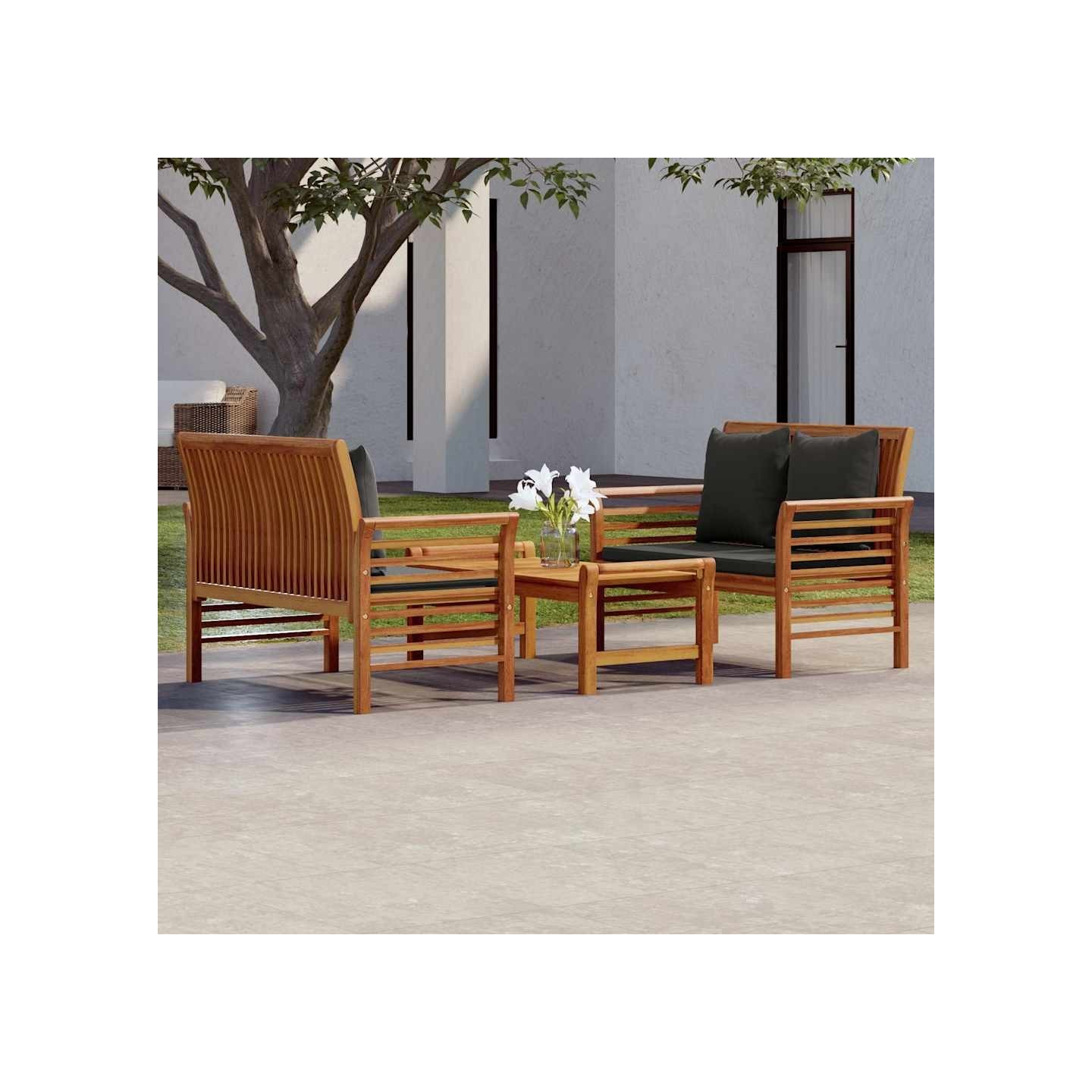 Salon de jardin 3 pcs avec coussins bois massif d'acacia