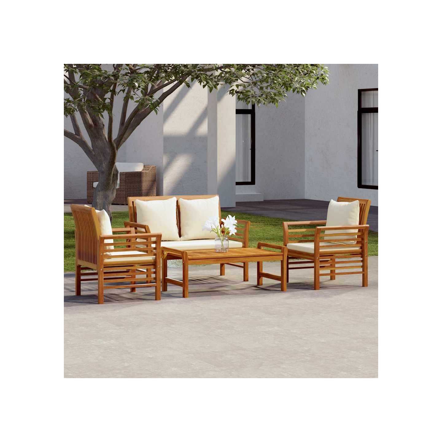 Salon de jardin 4 pcs avec coussins Bois d'acacia solide