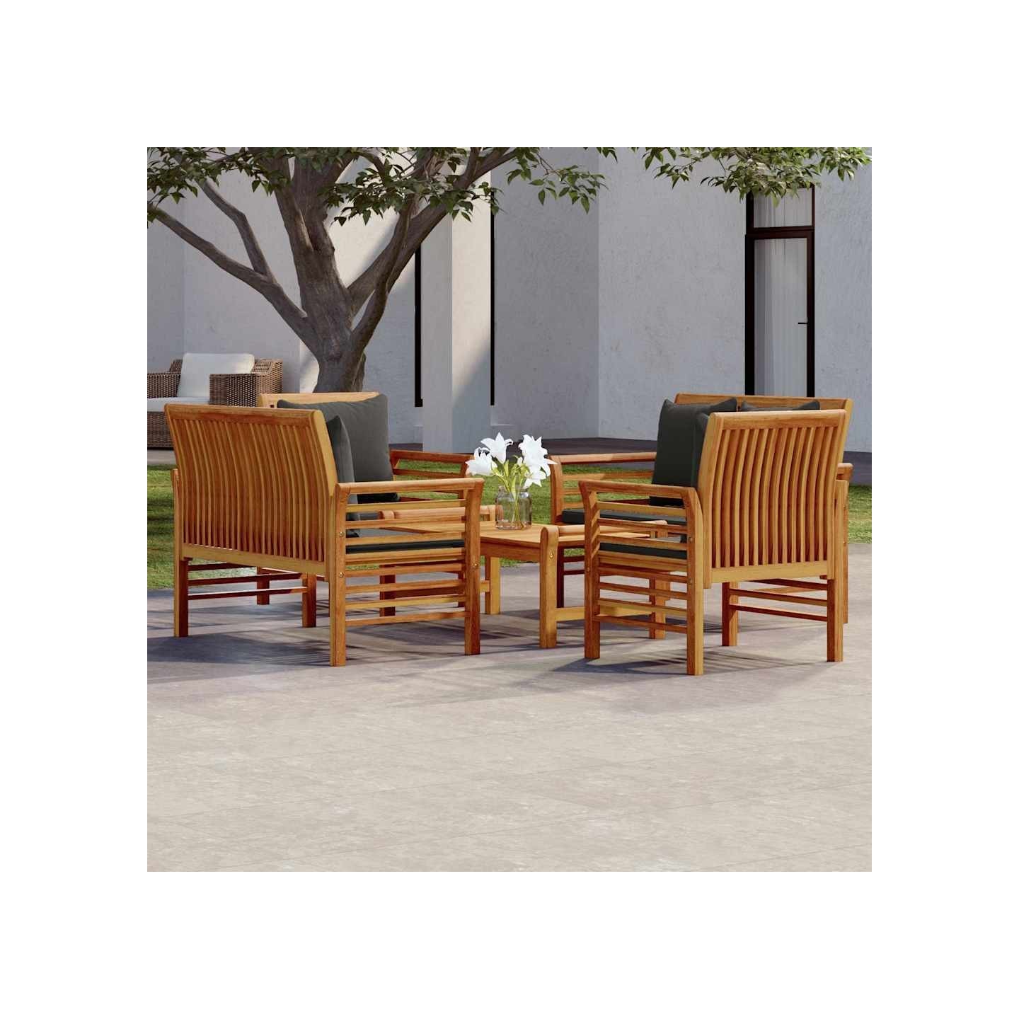 Salon de jardin avec coussins 5 pcs Bois d'acacia solide