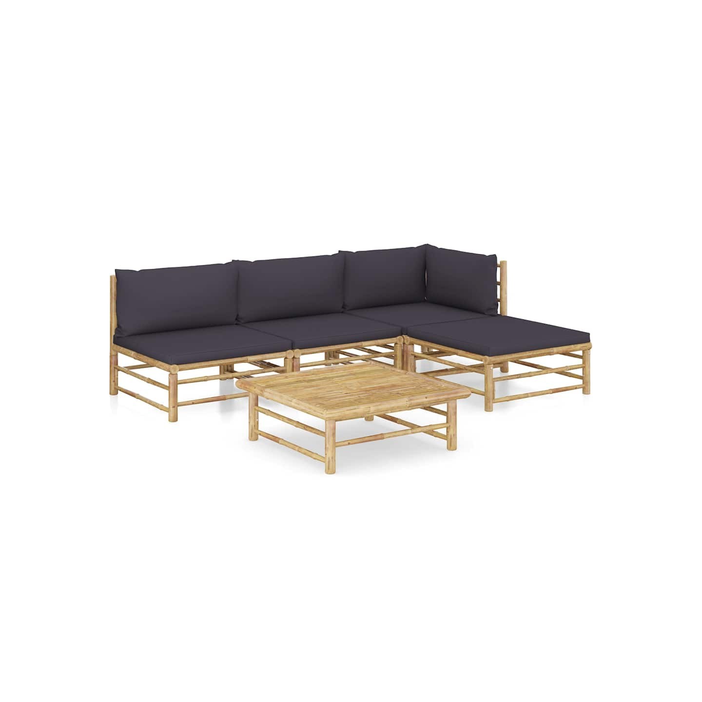 Salon de jardin 5 pcs avec coussins gris foncé bambou