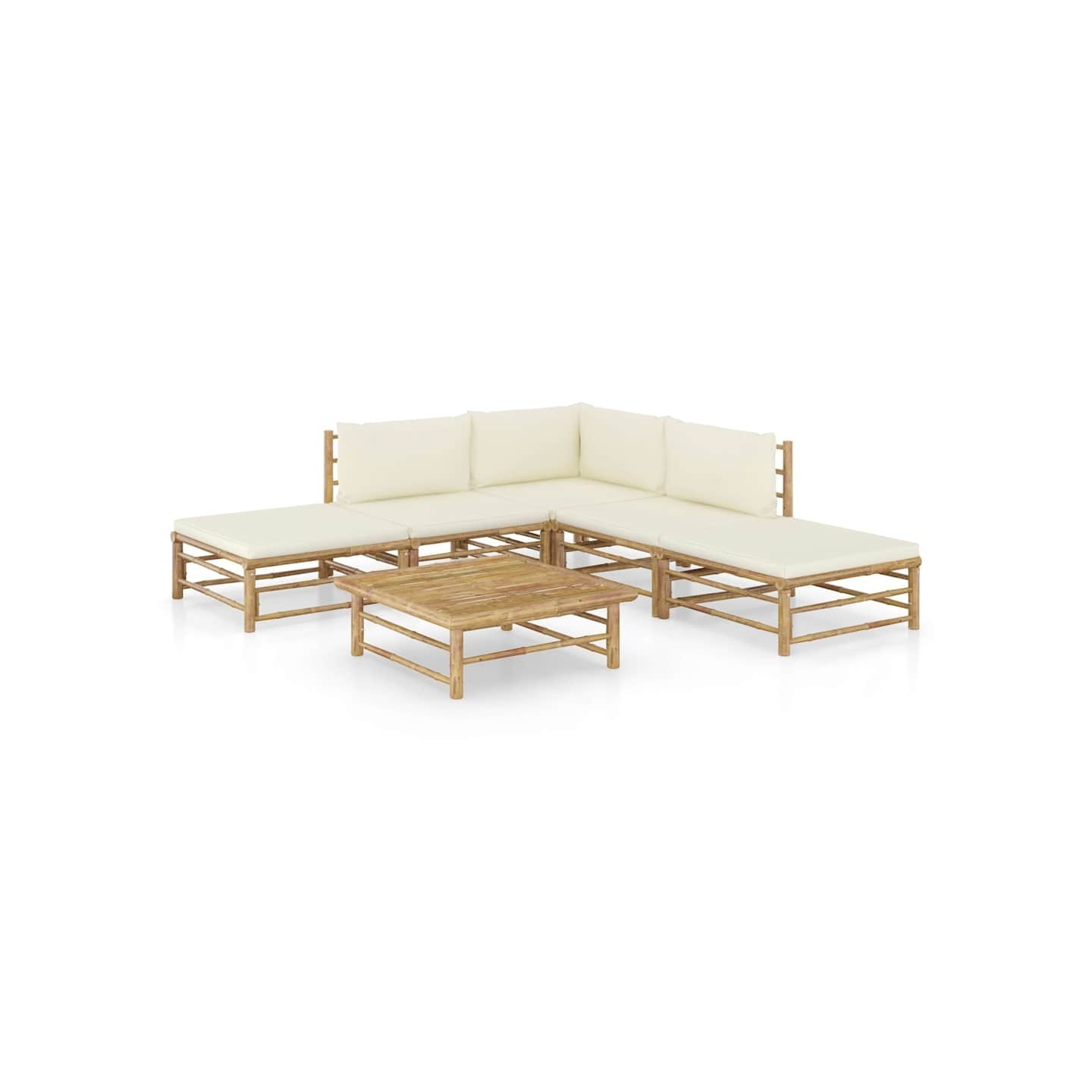 Salon de jardin 6 pcs avec coussins blanc crème bambou