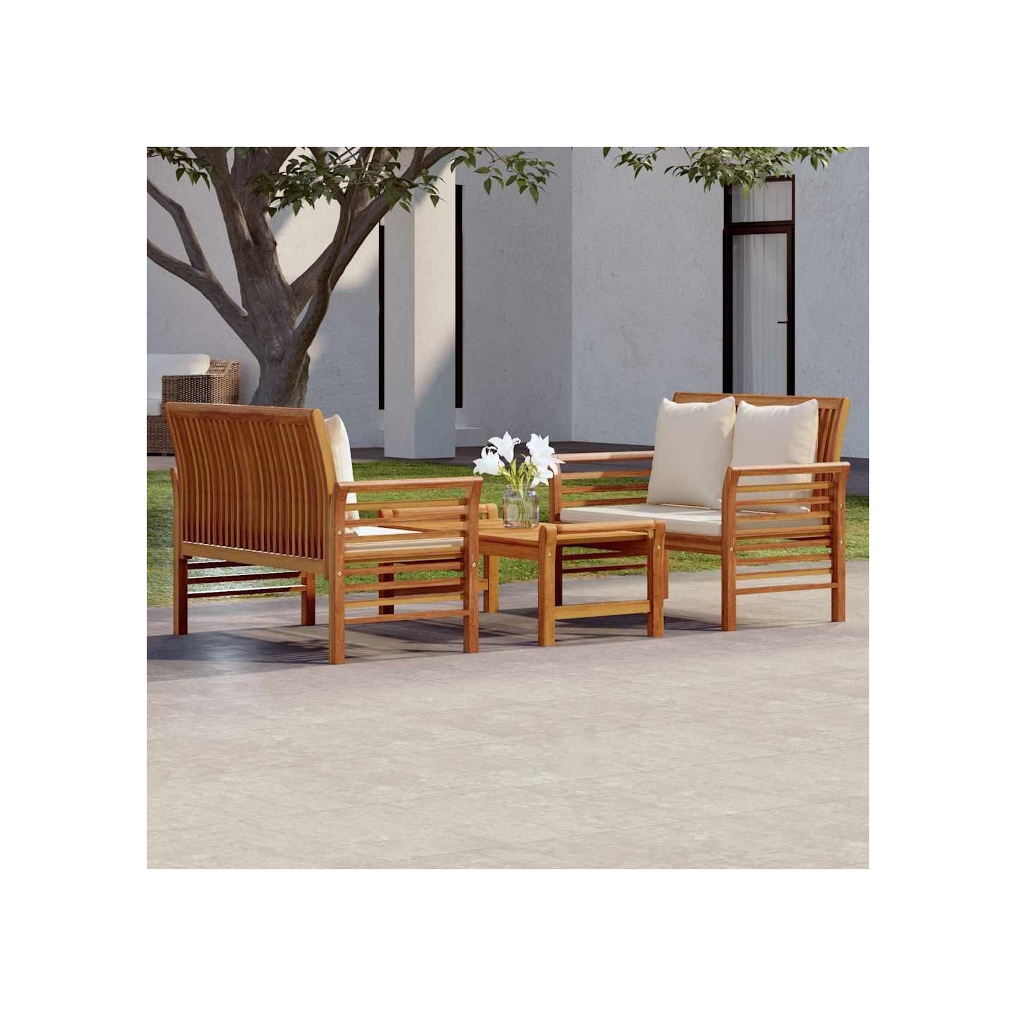 Salon de jardin 3 pcs avec coussins bois massif d'acacia