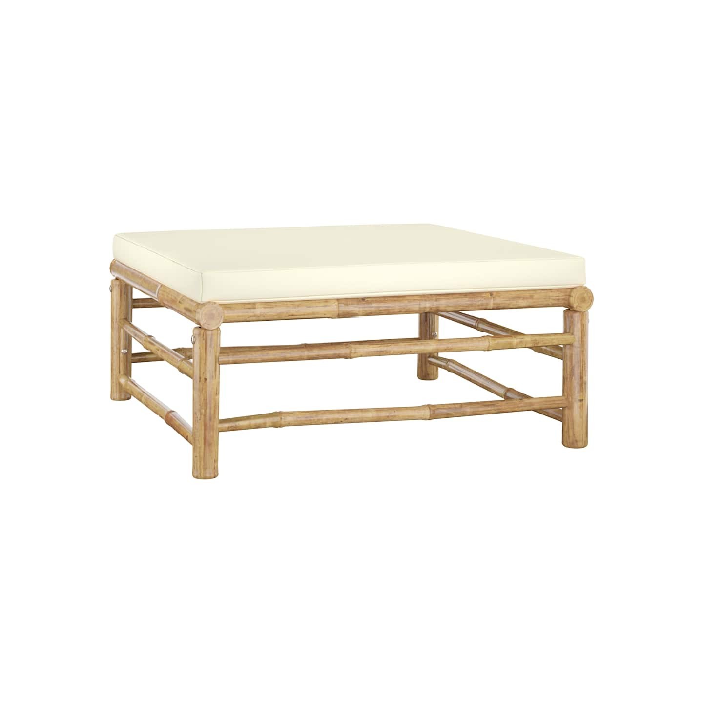 Salon de jardin 6 pcs avec coussins blanc crème bambou