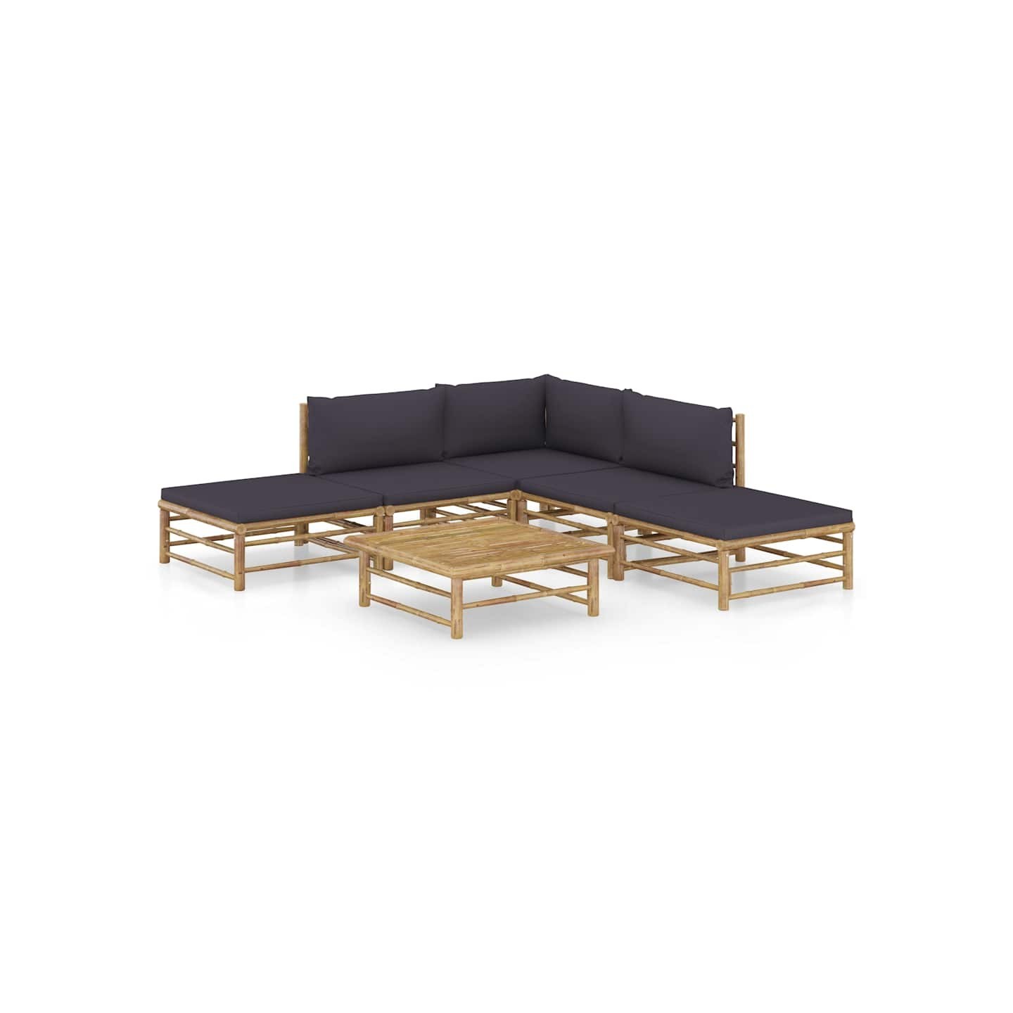 Salon de jardin 6 pcs avec coussins gris foncé bambou