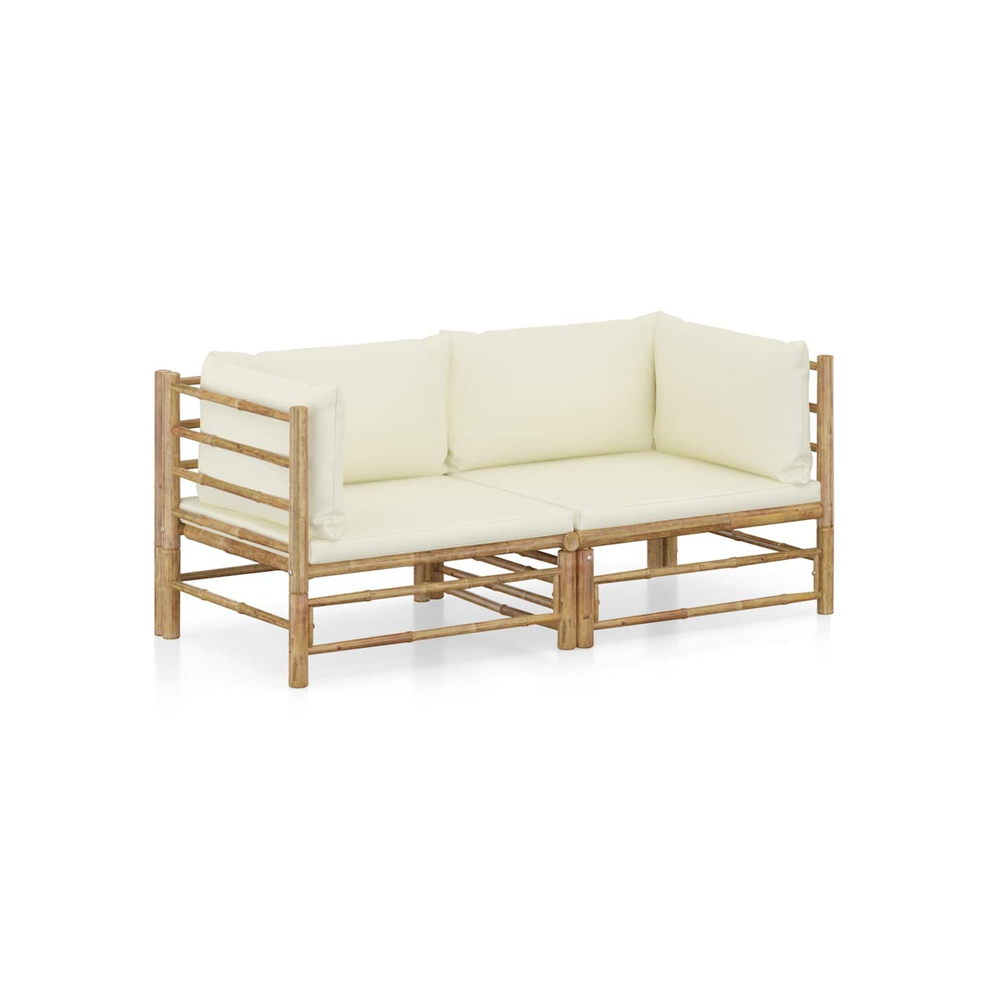 Salon de jardin 2 pcs avec coussins blanc crème bambou