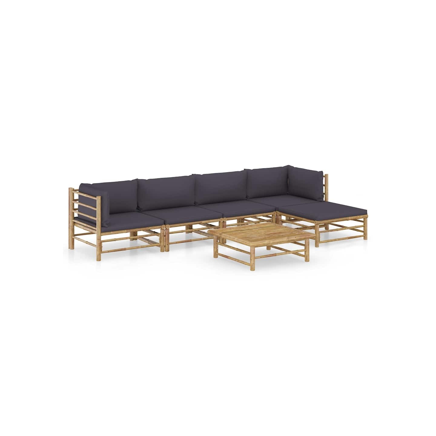 Salon de jardin 6 pcs avec coussins gris foncé bambou