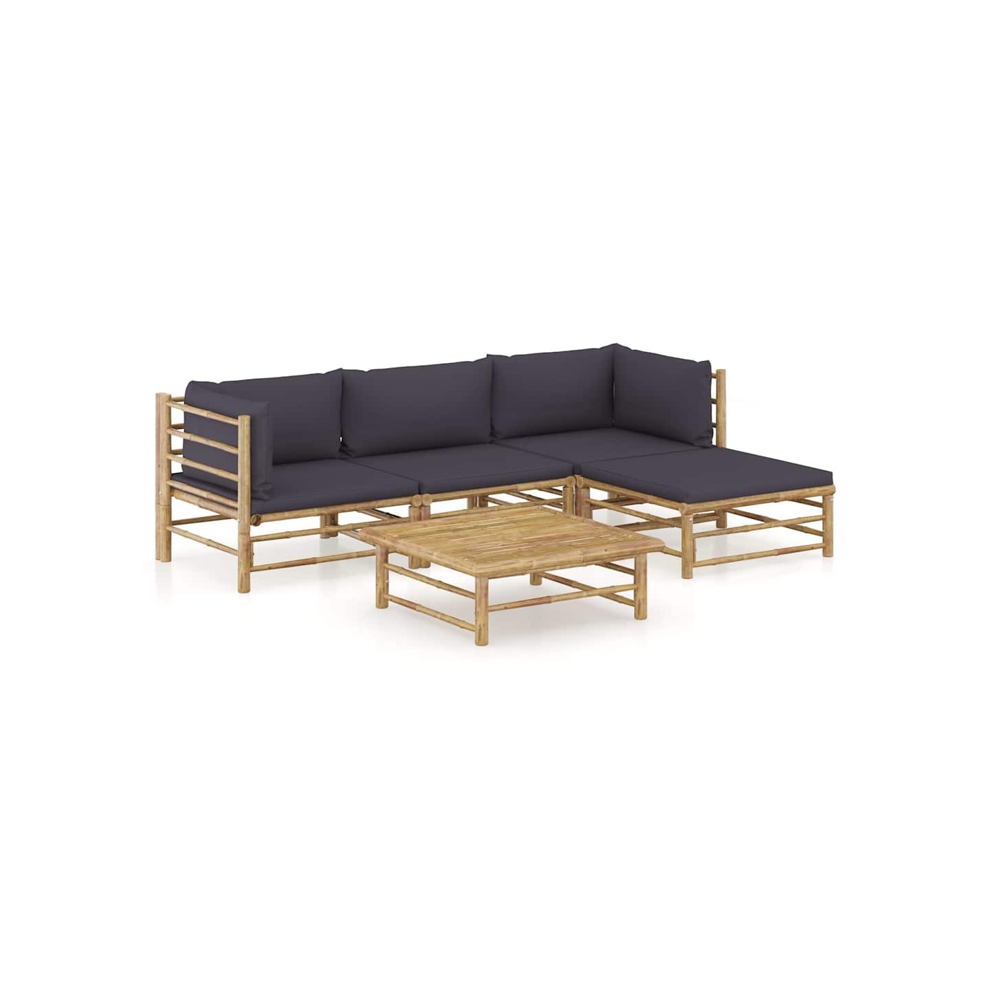 Salon de jardin 5 pcs avec coussins gris foncé bambou