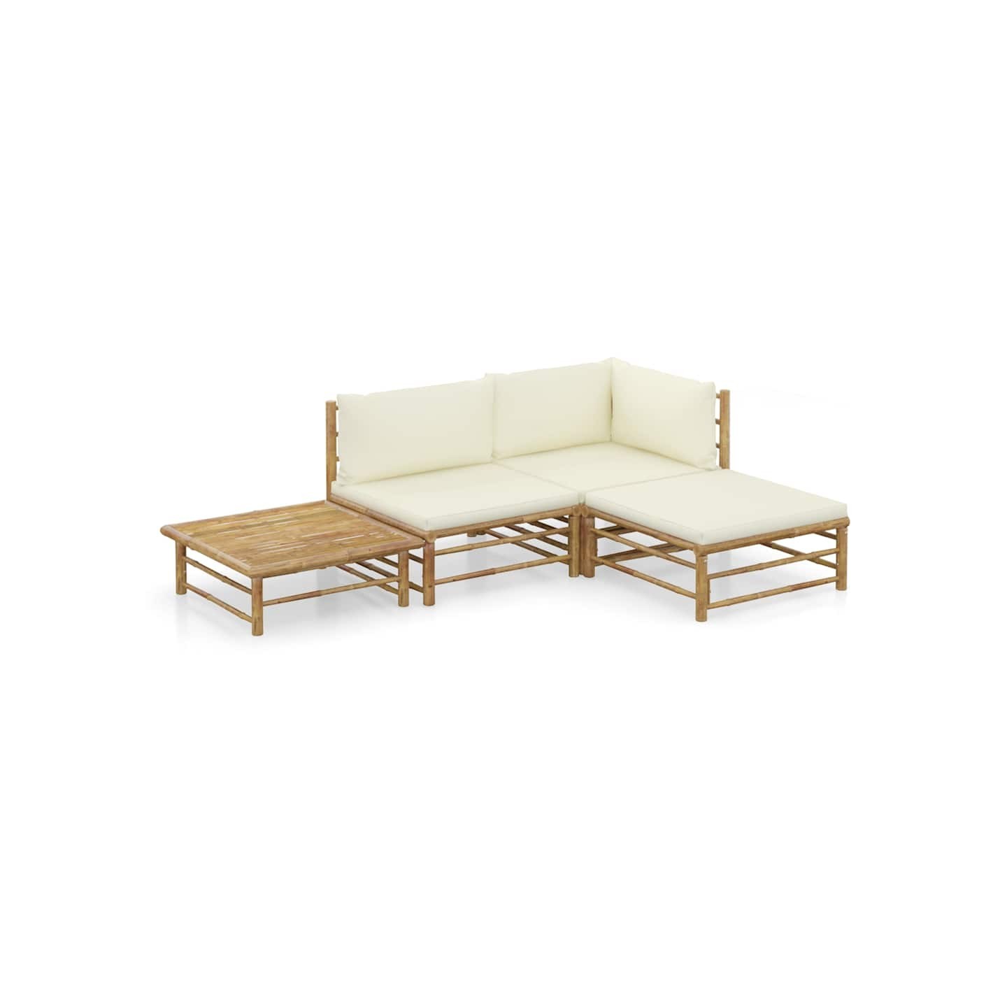 Salon de jardin 4 pcs avec coussins blanc crème bambou