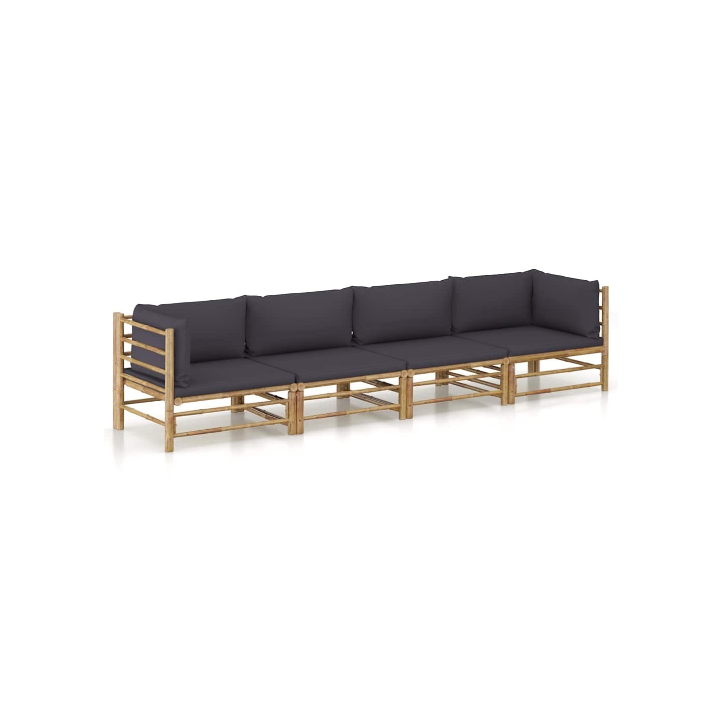 Salon de jardin 4 pcs avec coussins gris foncé bambou
