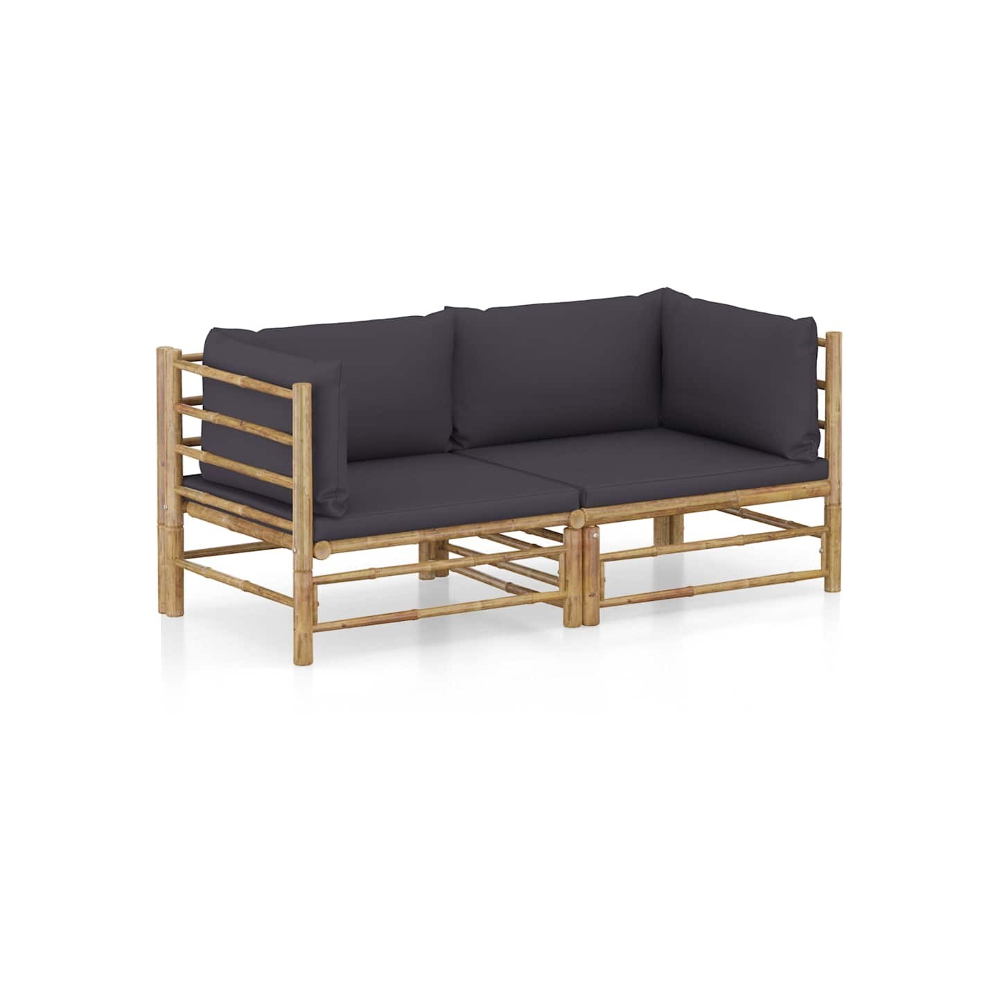 Salon de jardin 2 pcs avec coussins gris foncé bambou