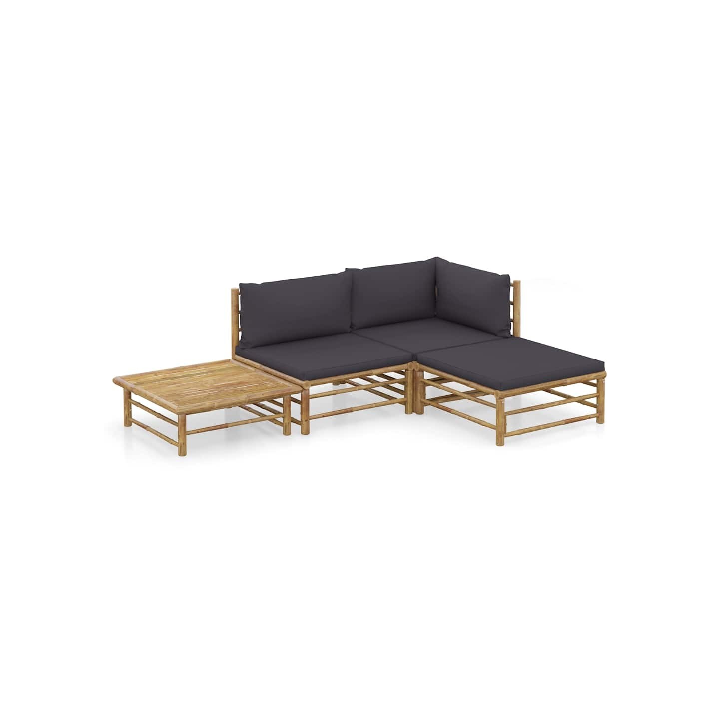 Salon de jardin 4 pcs avec coussins gris foncé bambou