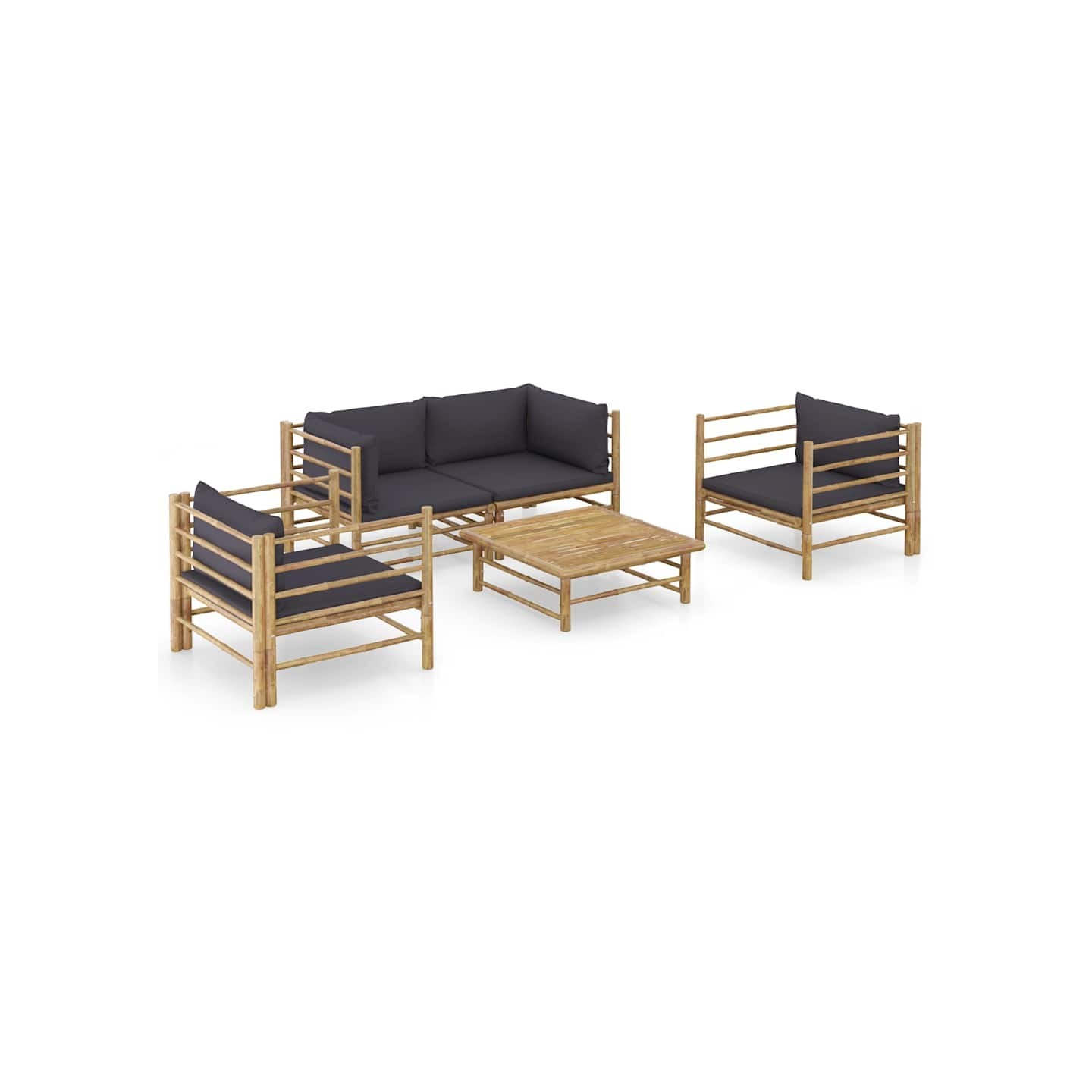 Salon de jardin 5 pcs avec coussins gris foncé bambou