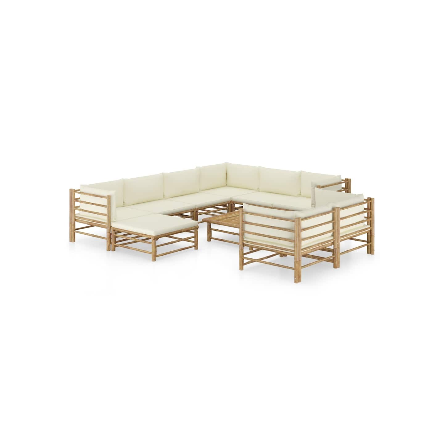Salon de jardin 10 pcs avec coussins blanc crème bambou