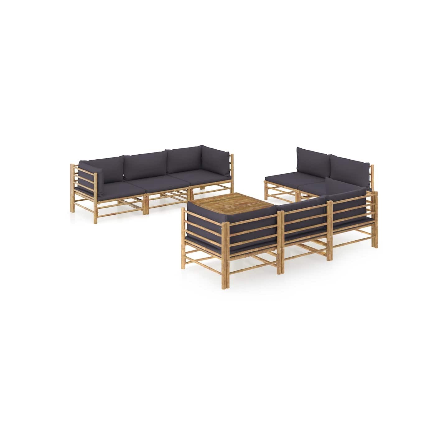 Salon de jardin 9 pcs avec coussins gris foncé bambou