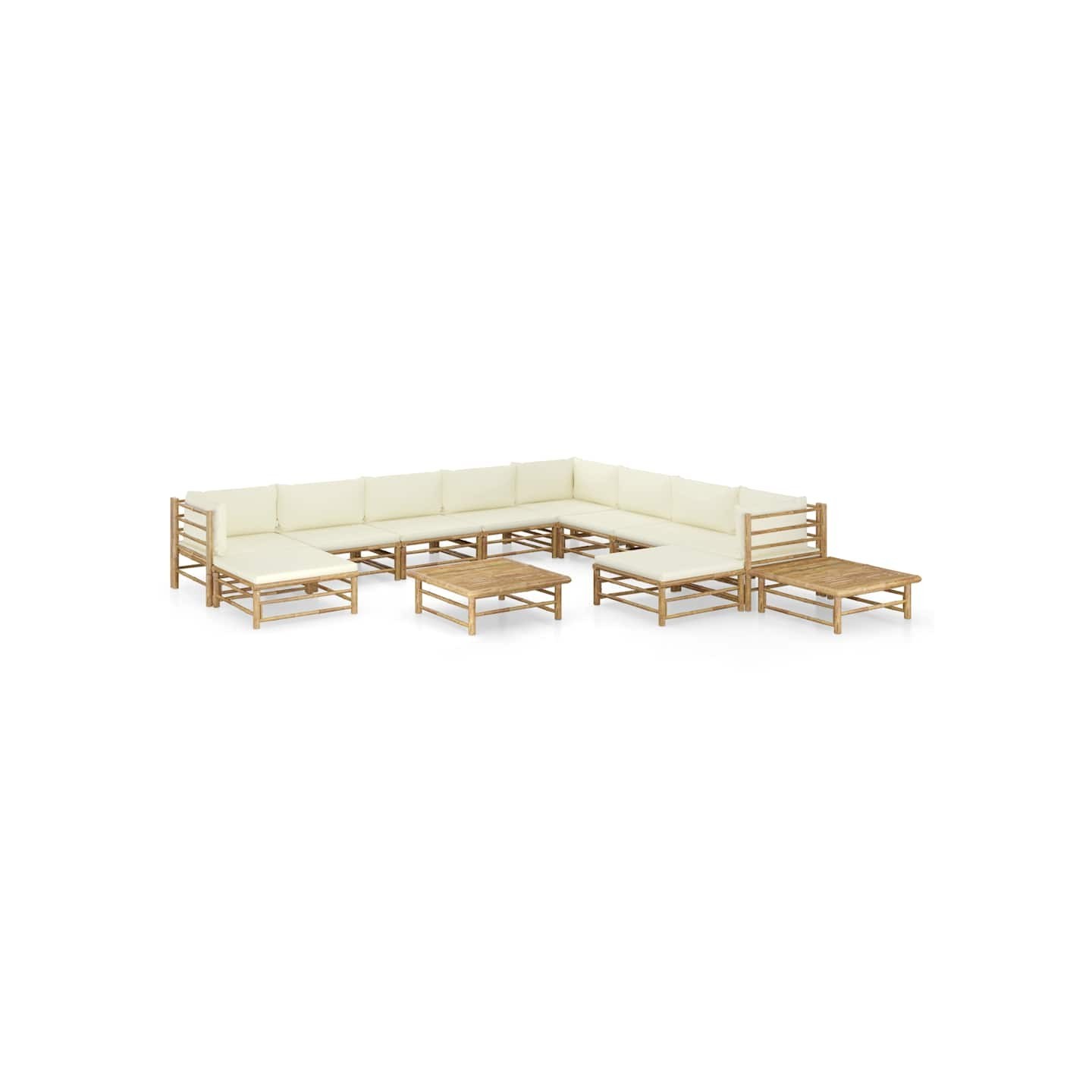 Salon de jardin 12 pcs avec coussins blanc crème bambou