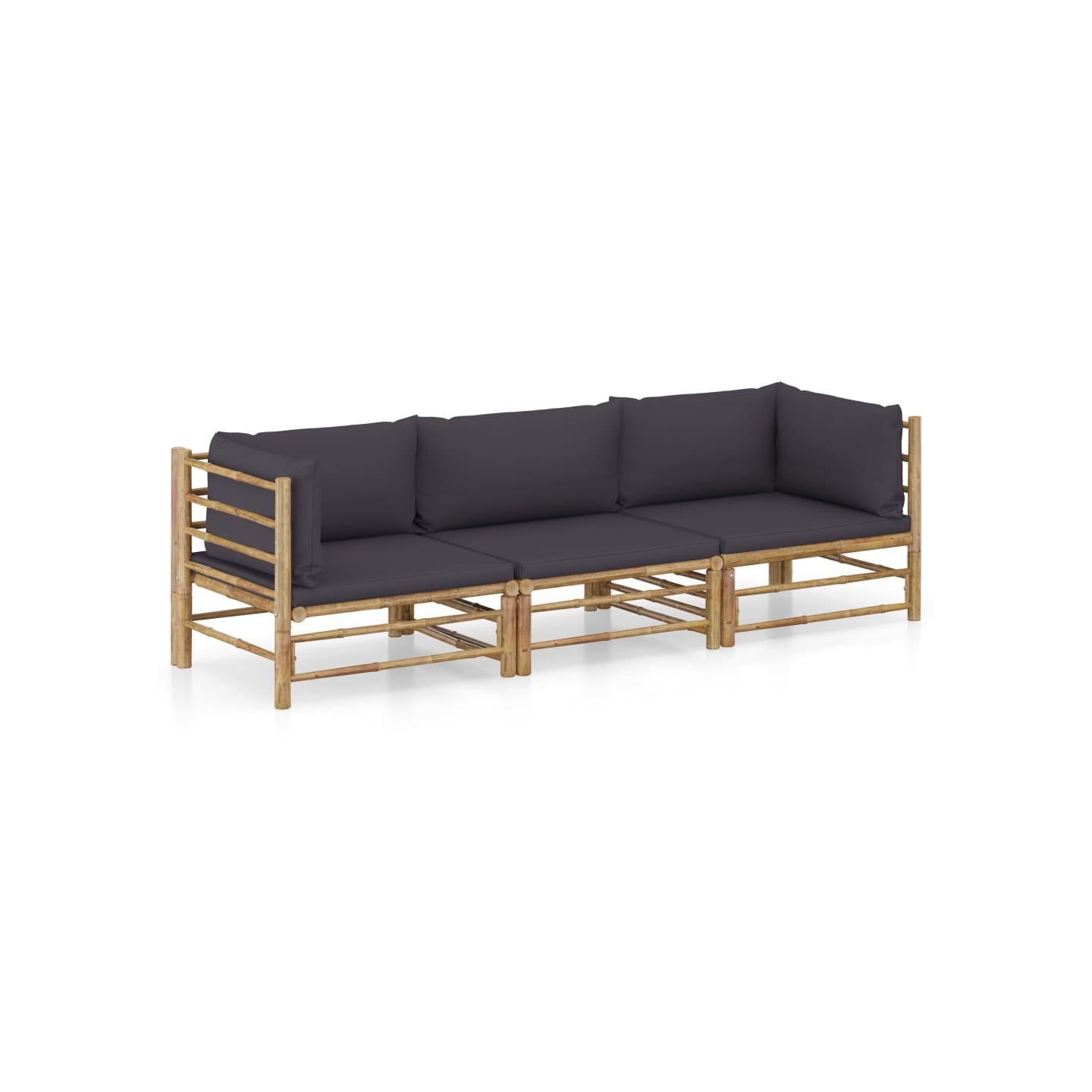 Salon de jardin 3 pcs avec coussins gris foncé bambou