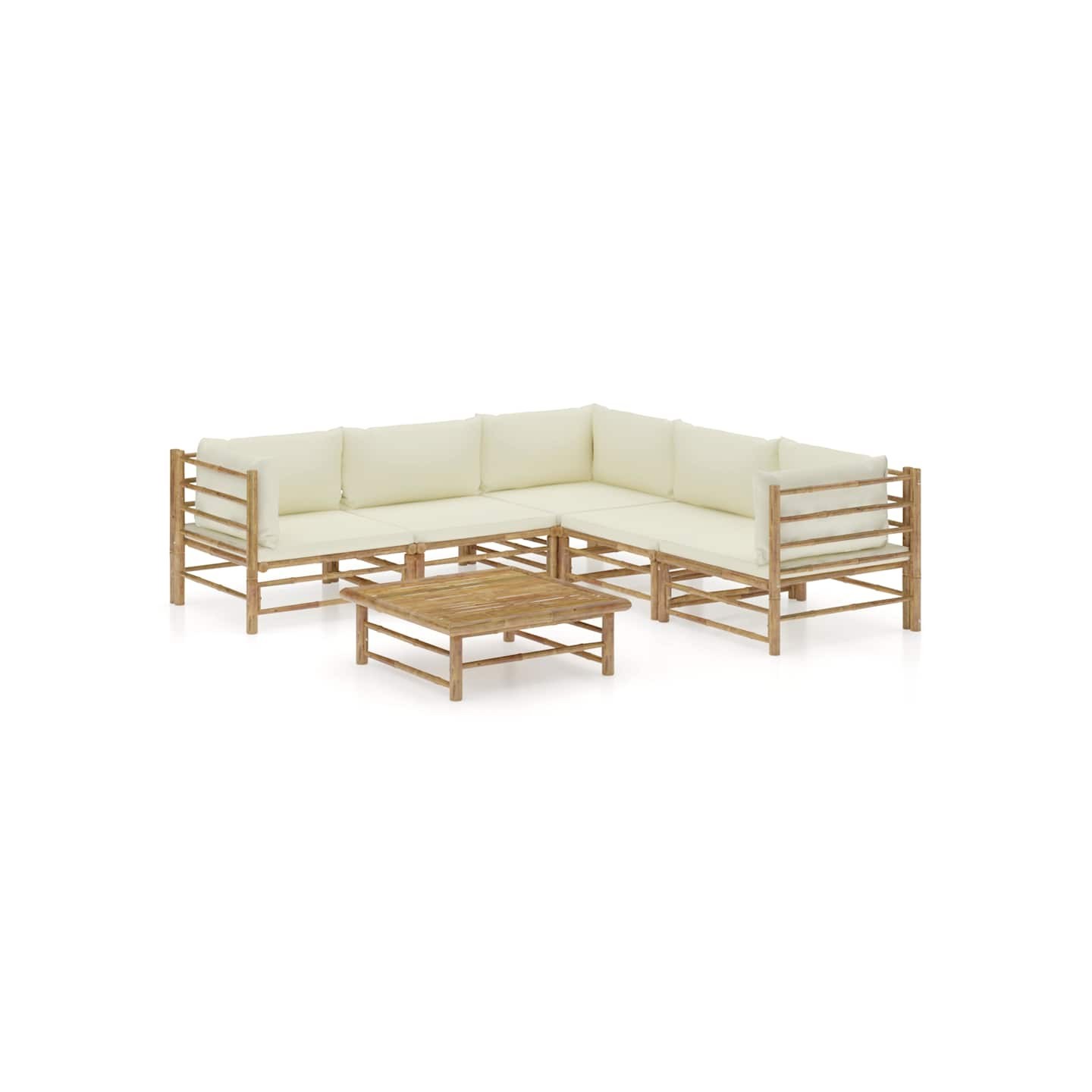 Salon de jardin 6 pcs avec coussins blanc crème bambou