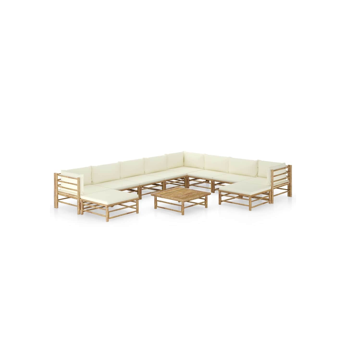 Salon de jardin 11 pcs avec coussins blanc crème bambou