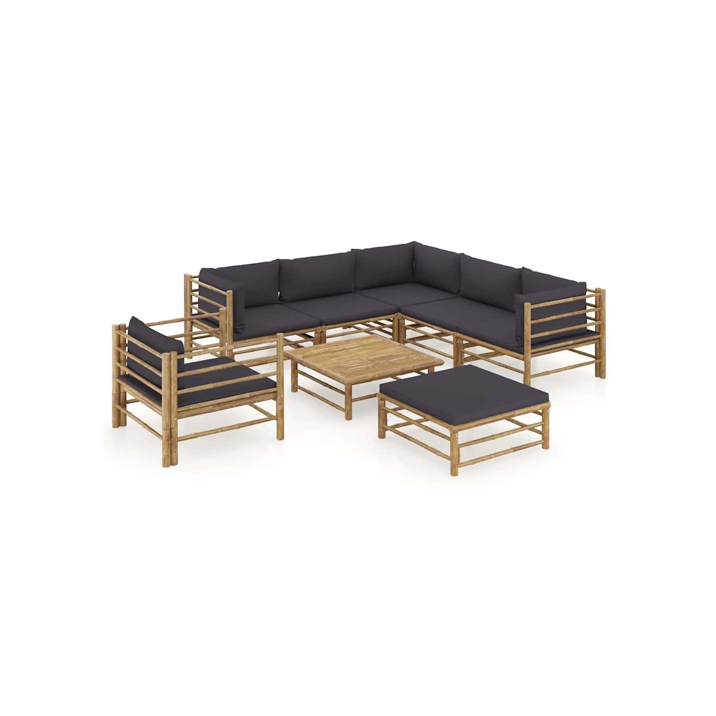 Salon de jardin 8 pcs avec coussins gris foncé bambou