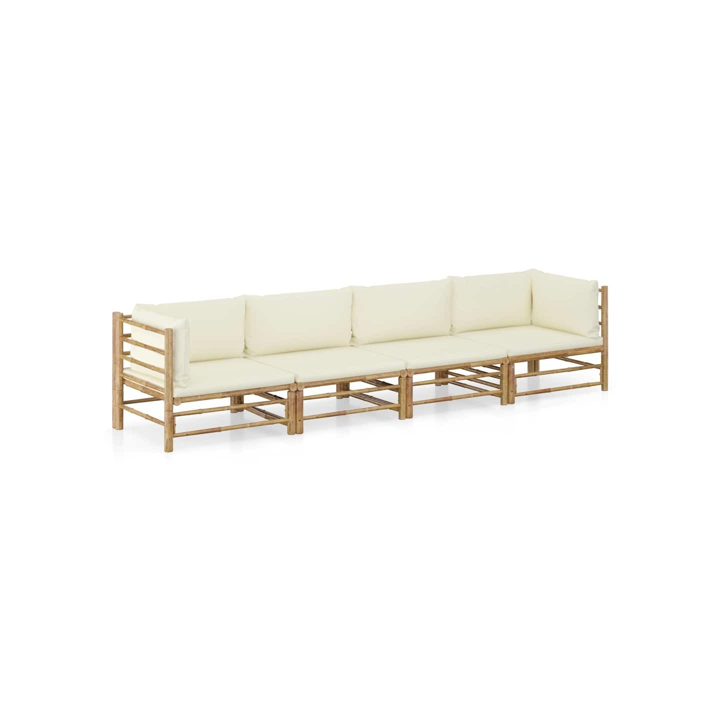 Salon de jardin 4 pcs avec coussins blanc crème bambou
