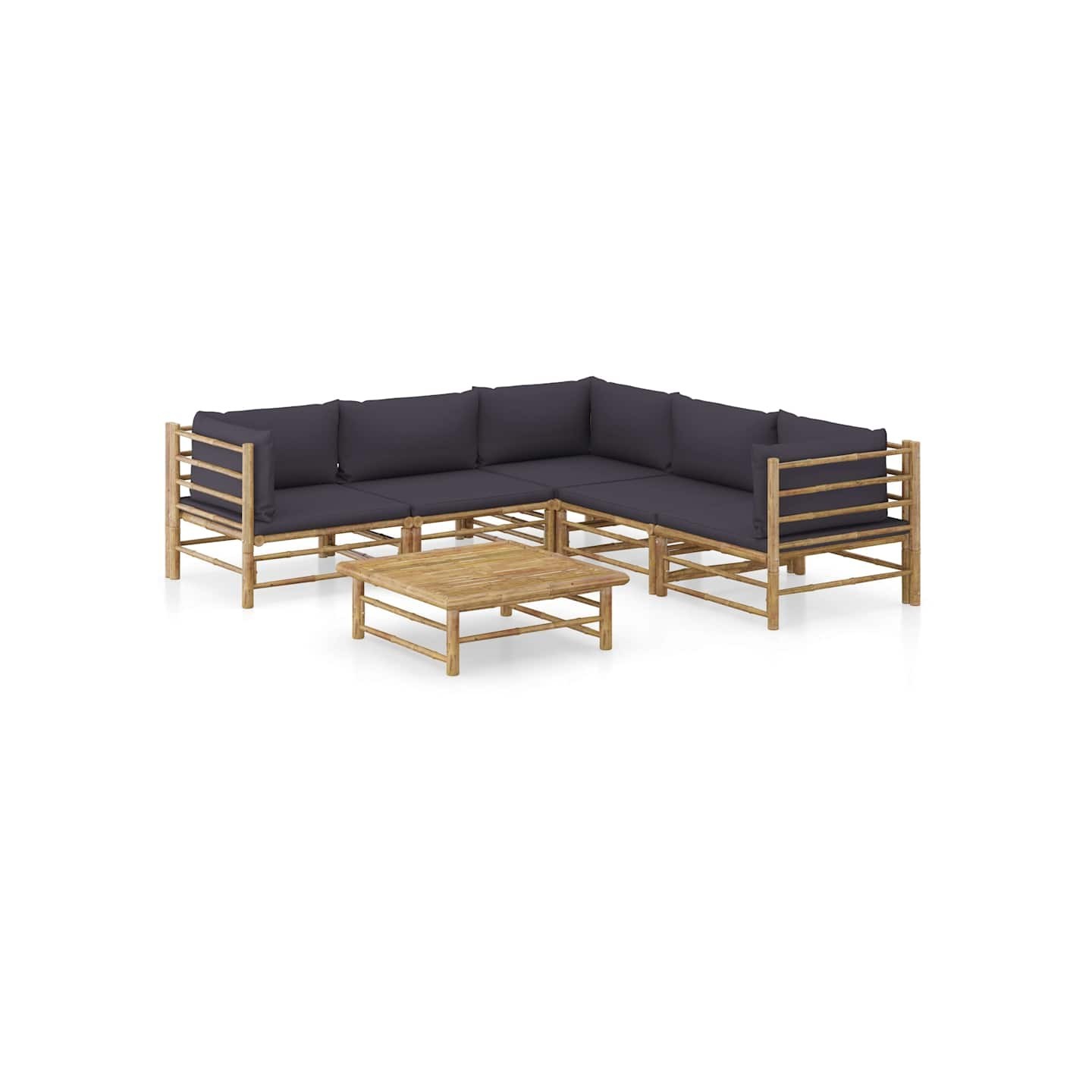 Salon de jardin 6 pcs avec coussins gris foncé bambou
