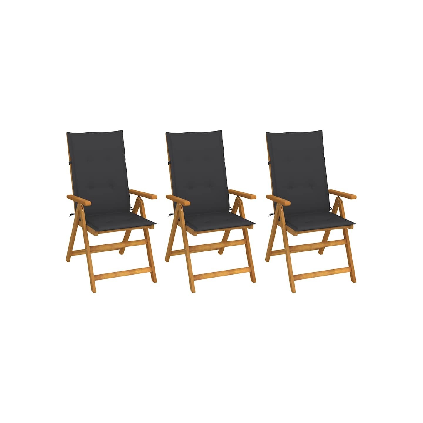 Chaises pliantes 3 pièces avec coussins en bois d'acacia massif