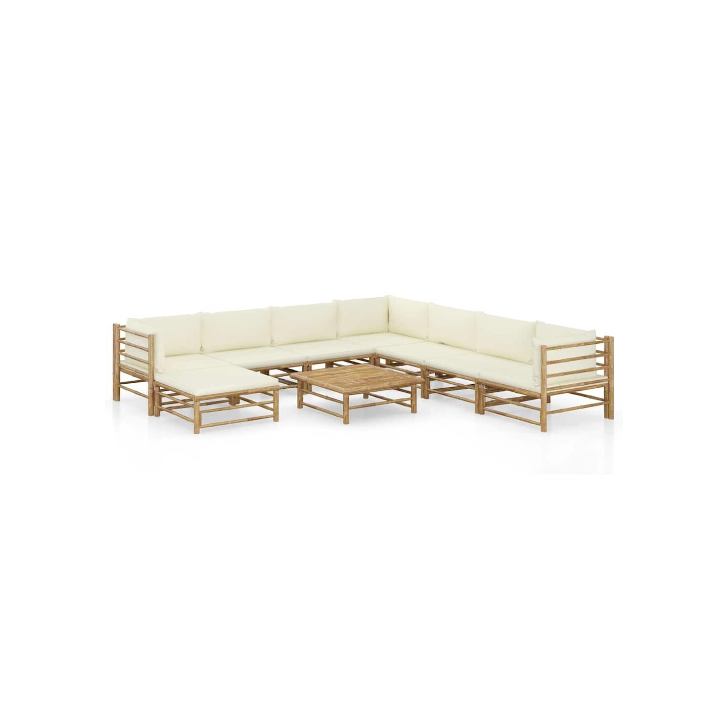 Salon de jardin 9 pcs avec coussins blanc crème bambou