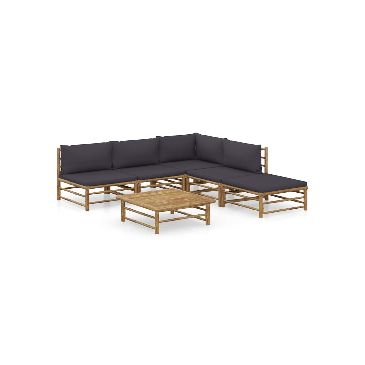 Salon de jardin 6 pcs avec coussins gris foncé bambou