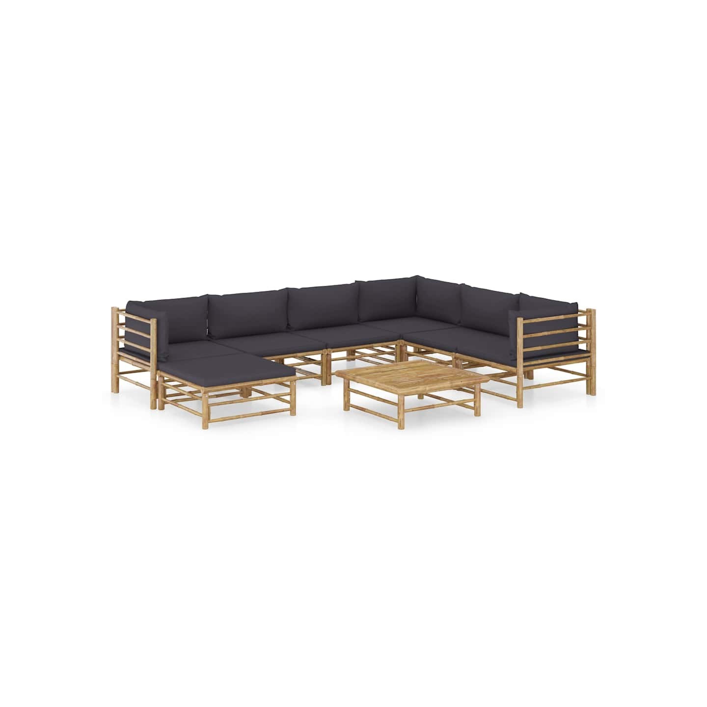 Salon de jardin 8 pcs avec coussins gris foncé bambou