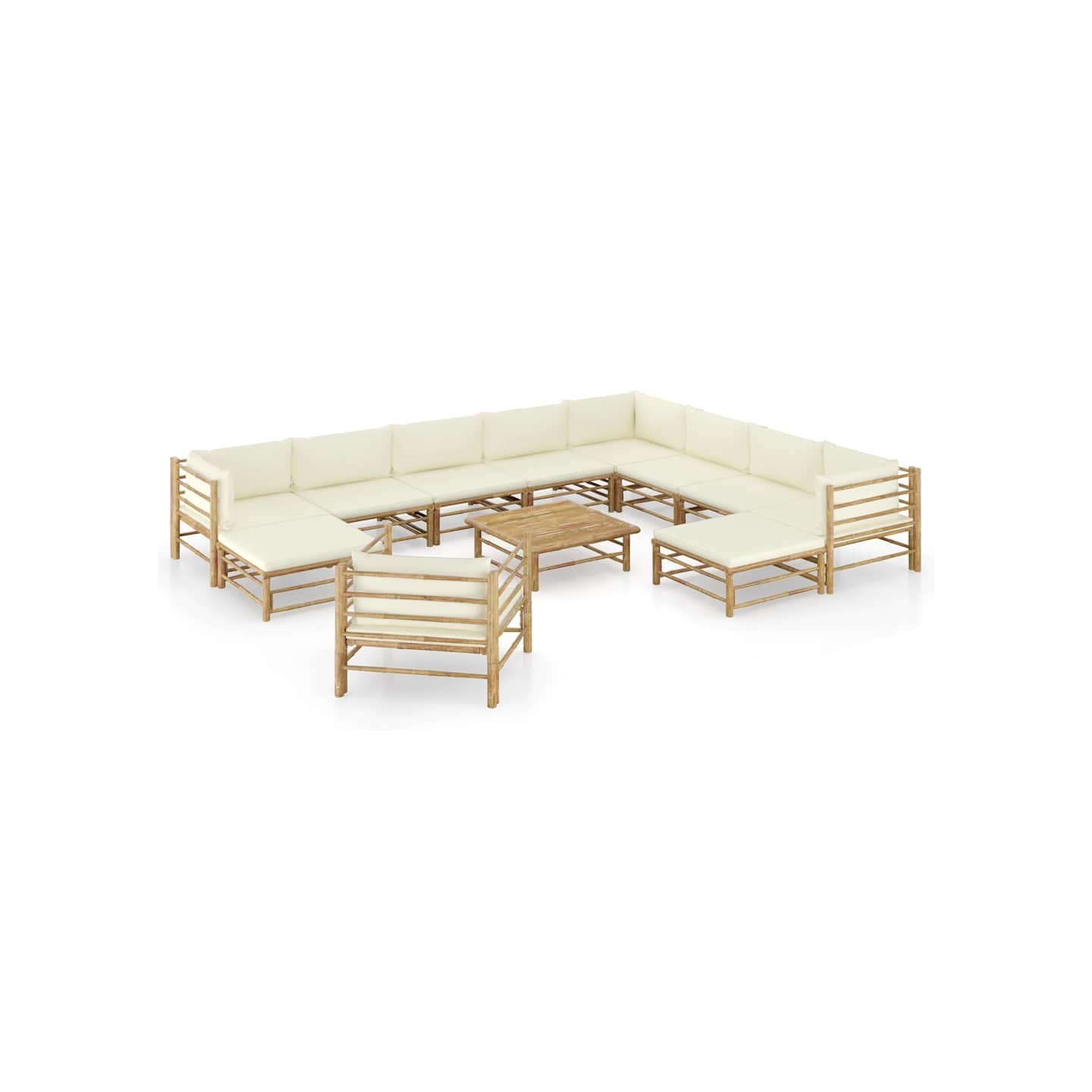 Salon de jardin 12 pcs avec coussins blanc crème bambou