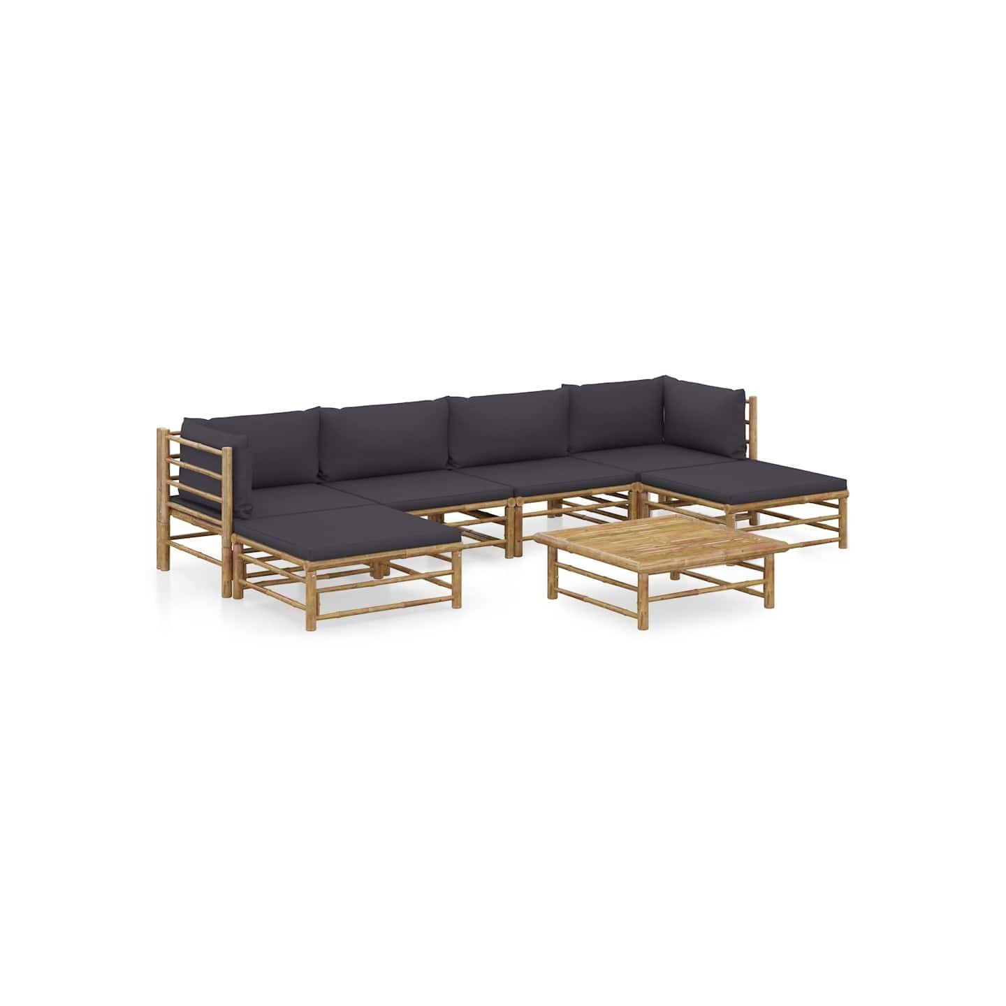 Salon de jardin 7 pcs avec coussins gris foncé bambou