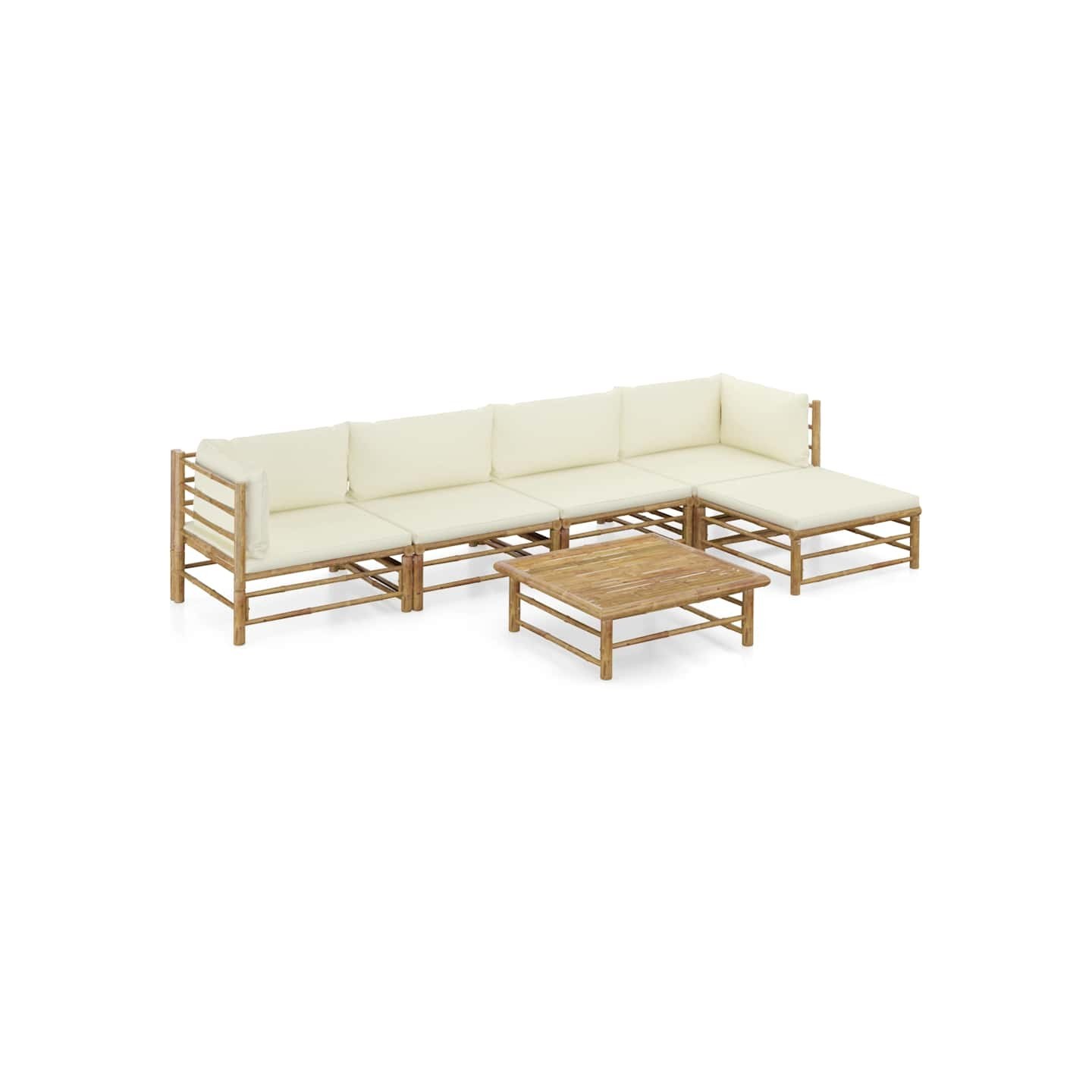 Salon de jardin 6 pcs avec coussins blanc crème bambou