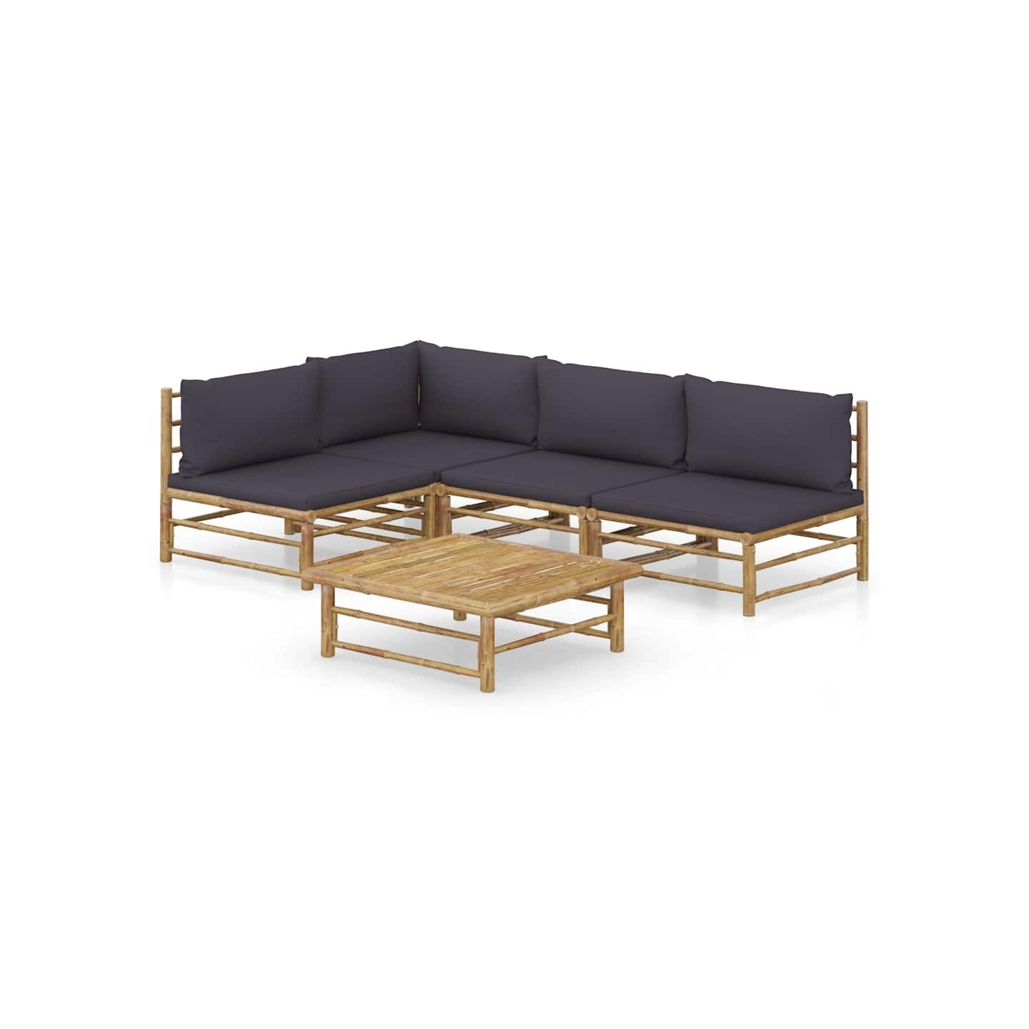 Salon de jardin 5 pcs avec coussins gris foncé bambou