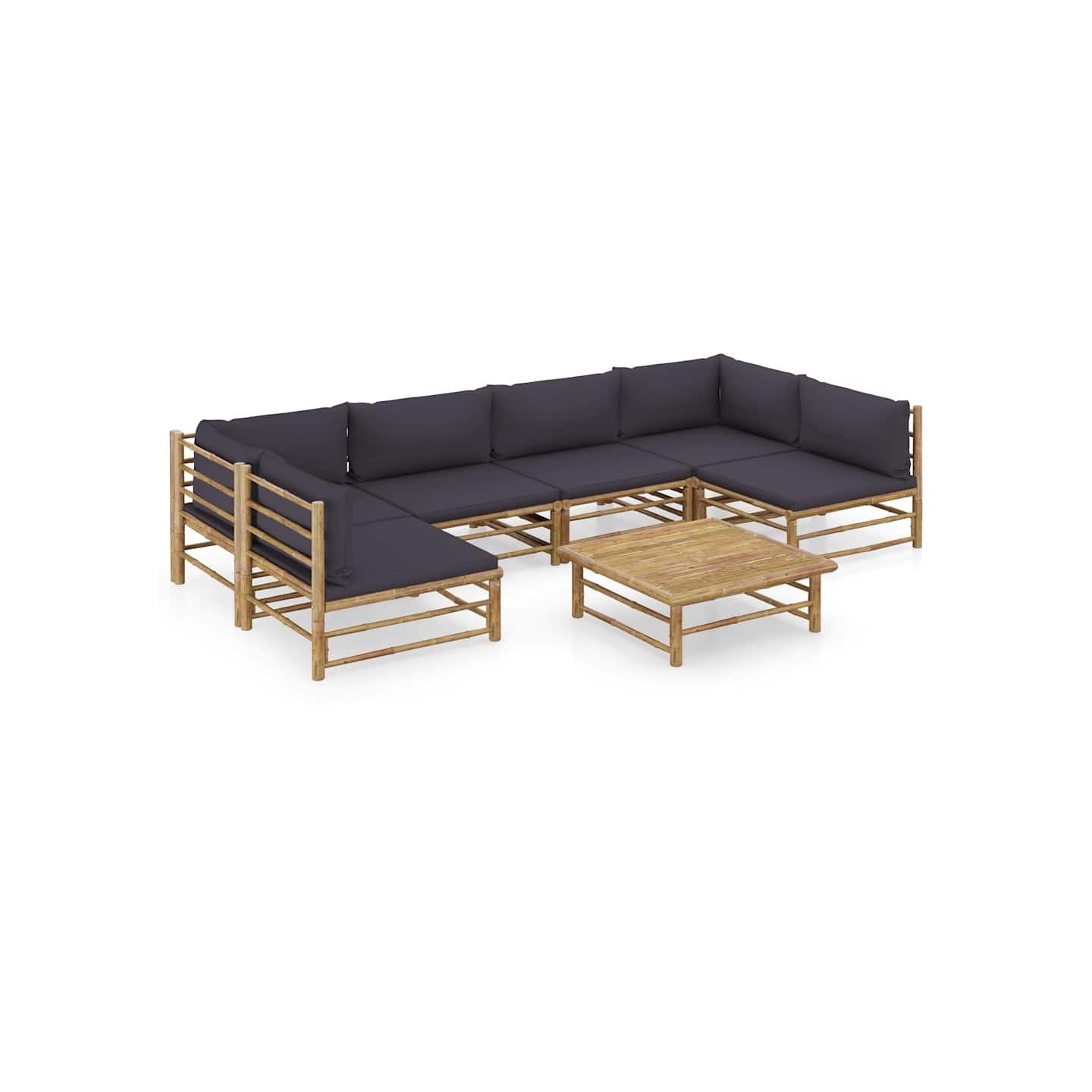 Salon de jardin 7 pcs avec coussins gris foncé bambou