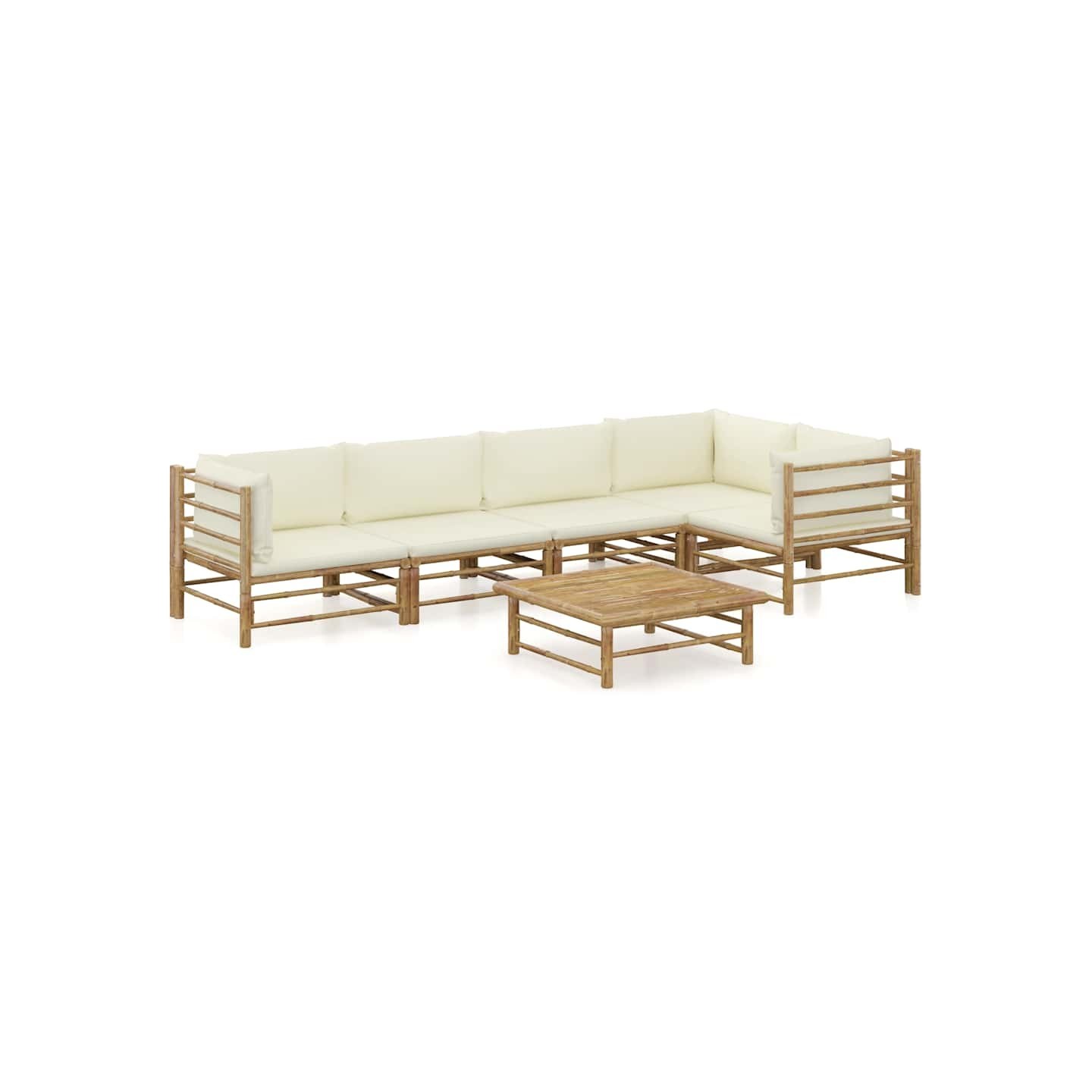 Salon de jardin 6 pcs avec coussins blanc crème bambou
