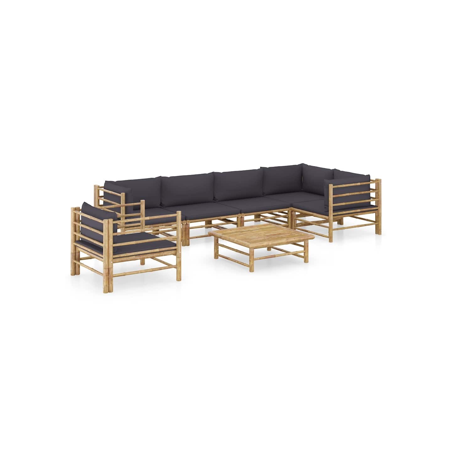 Salon de jardin 7 pcs avec coussins gris foncé bambou