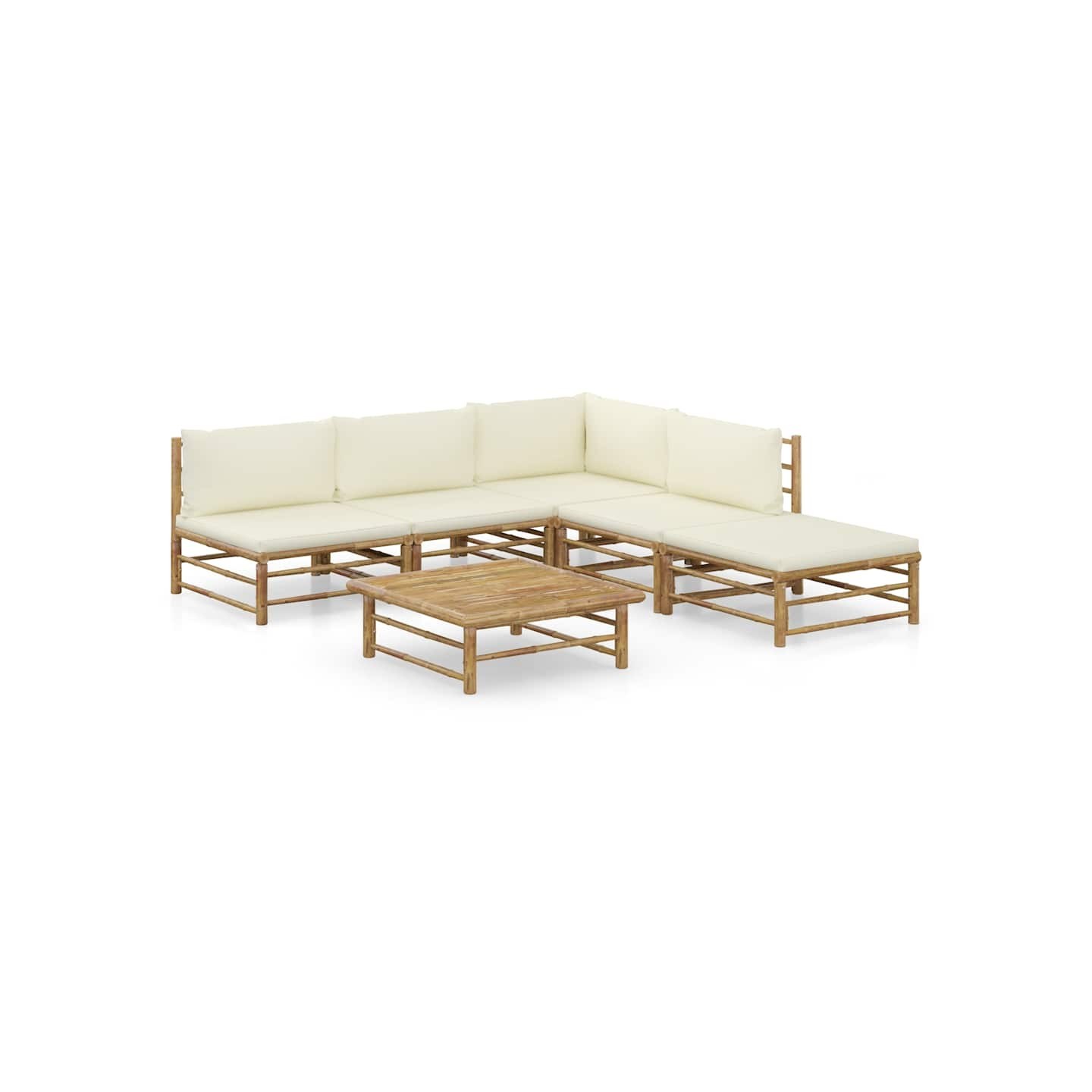 Salon de jardin 6 pcs avec coussins blanc crème bambou